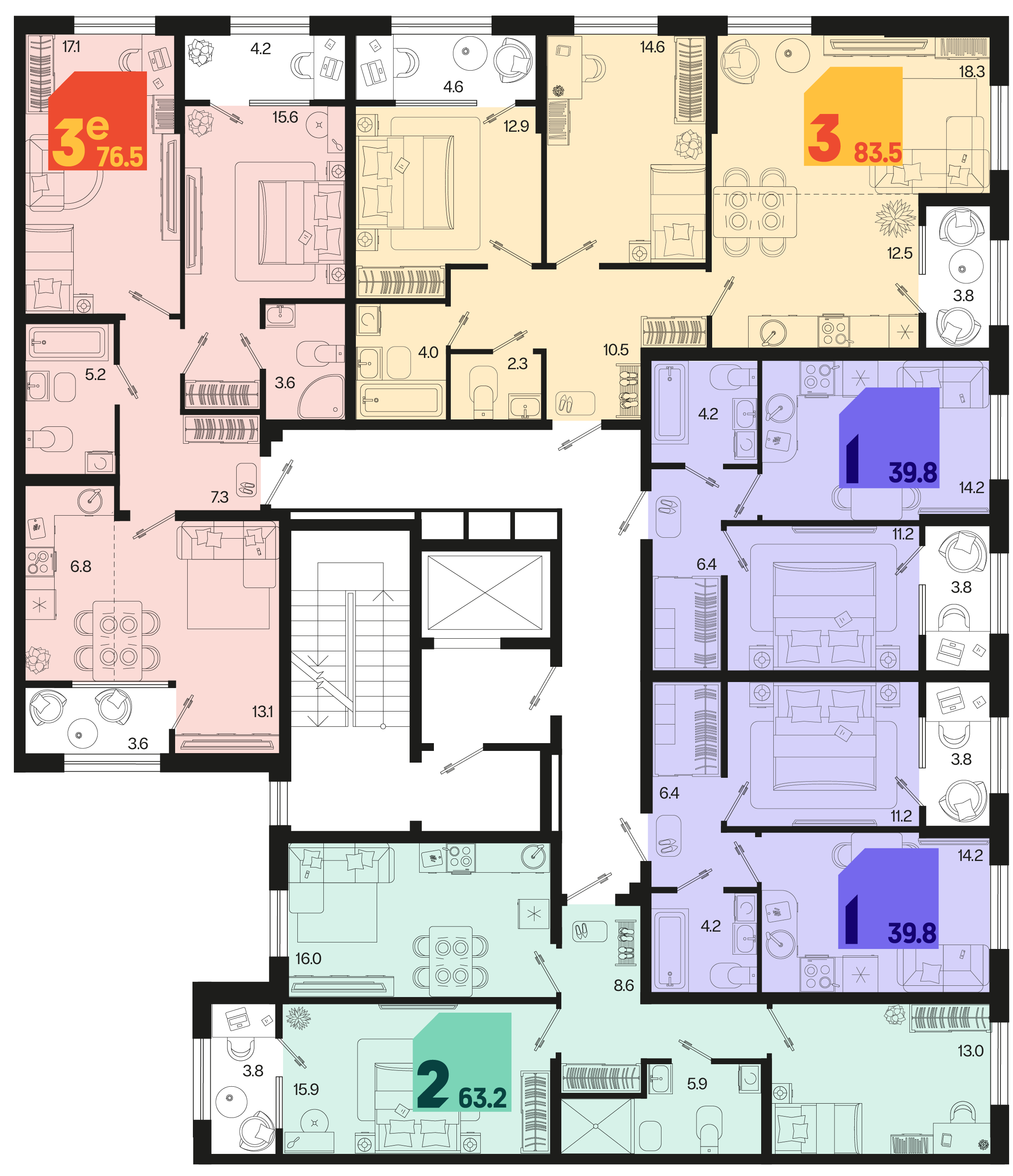 евро 3 к.кв. №41 76,5 м2 от застройщика ГК ТОЧНО фото 5