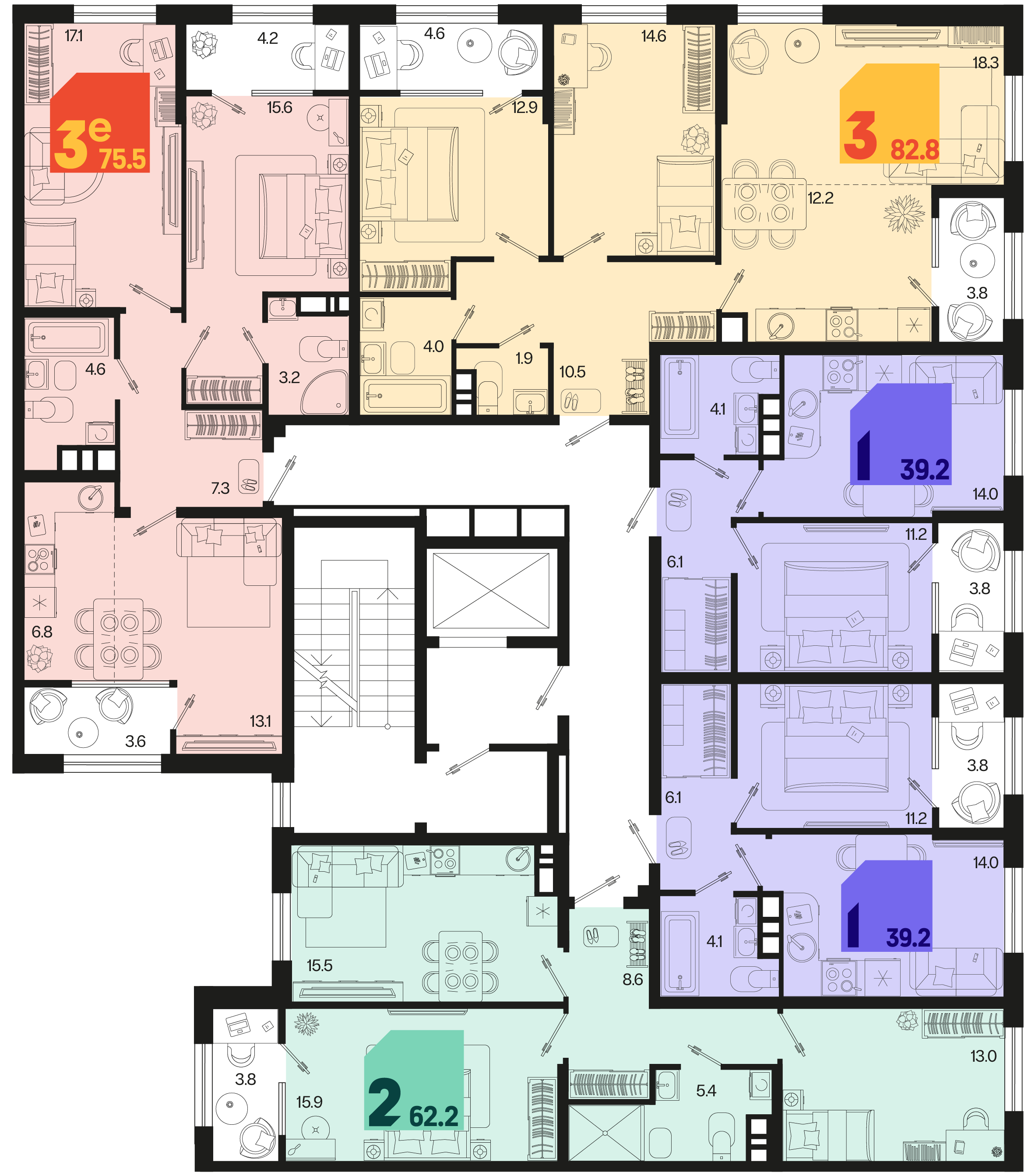 евро 3 к.кв. №56 75,5 м2 от застройщика ГК ТОЧНО фото 5