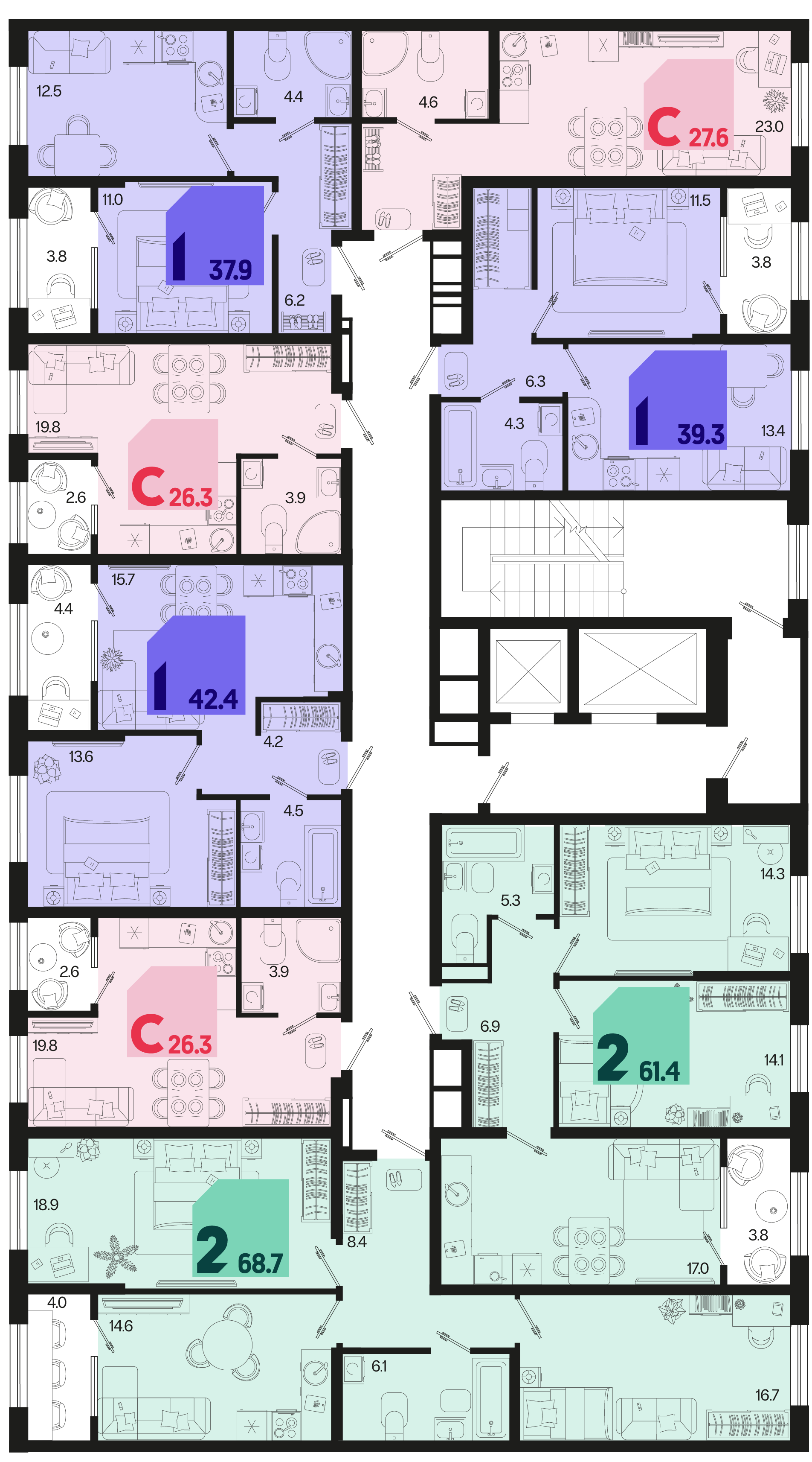 1-комнатная квартира №87 39,3 м2 от застройщика ГК ТОЧНО фото 5