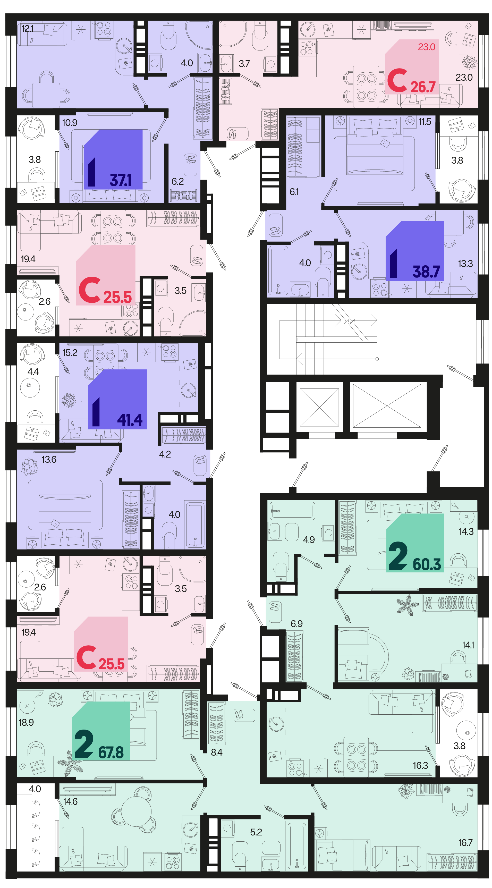 2-комнатная квартира №105 67,8 м2 от застройщика ГК ТОЧНО фото 5
