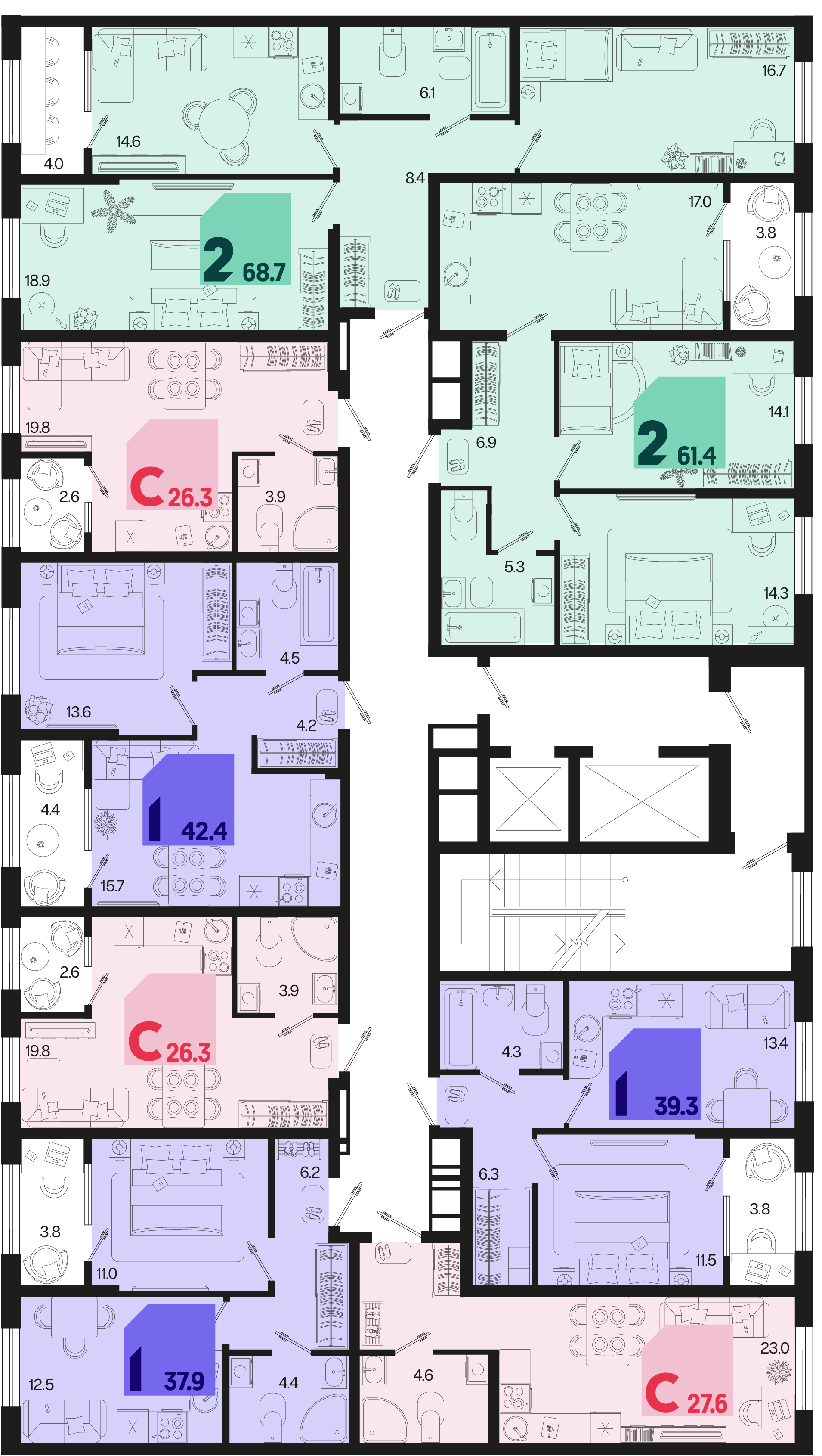 1-комнатная квартира №216 37,9 м2 от застройщика ГК ТОЧНО фото 5
