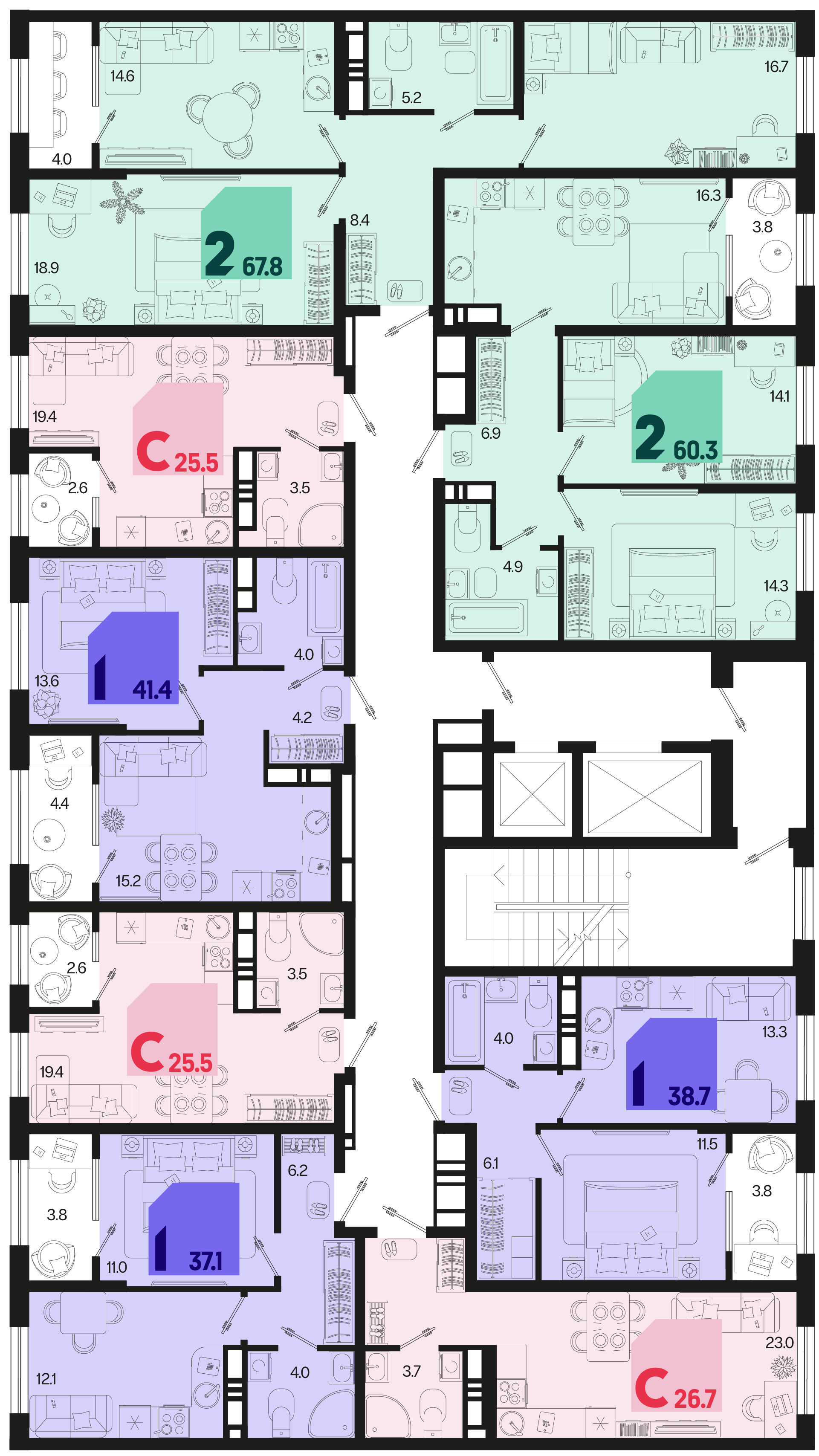 2-комнатная квартира №252 67,8 м2 от застройщика ГК ТОЧНО фото 5