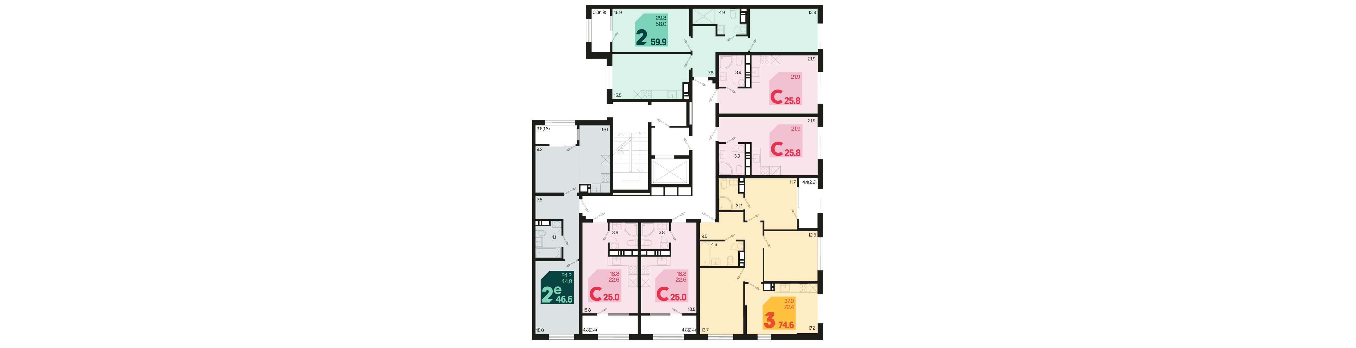 евро 2 к.кв. №396 46,6 м2 от застройщика ГК ТОЧНО фото 5