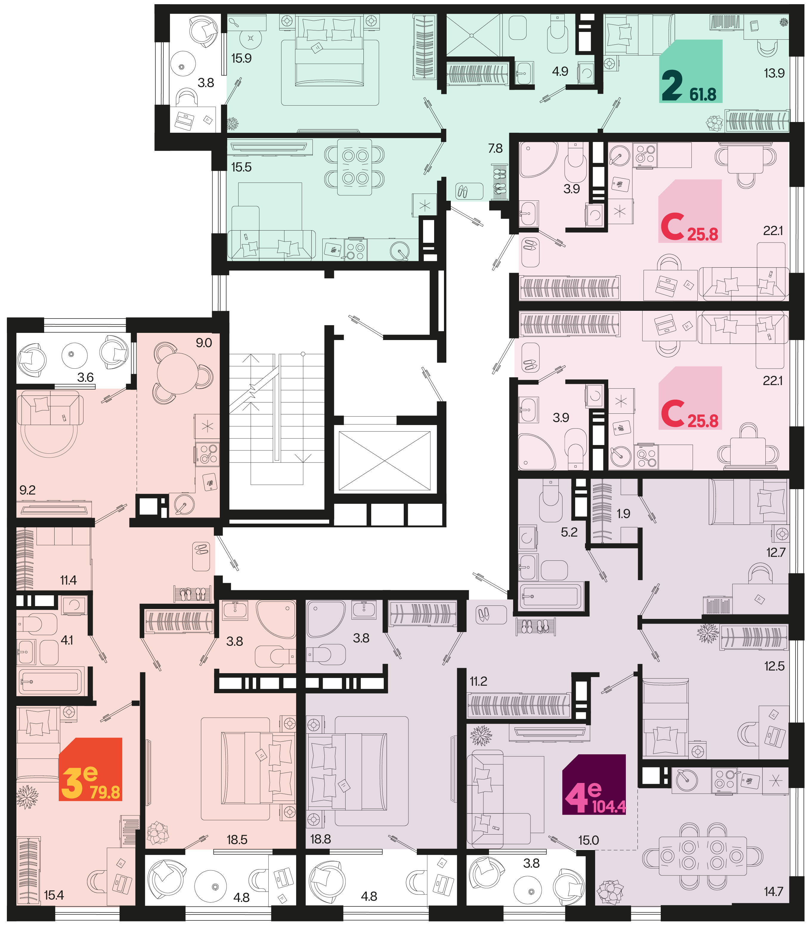 2-комнатная квартира №397 61,8 м2 от застройщика ГК ТОЧНО фото 5