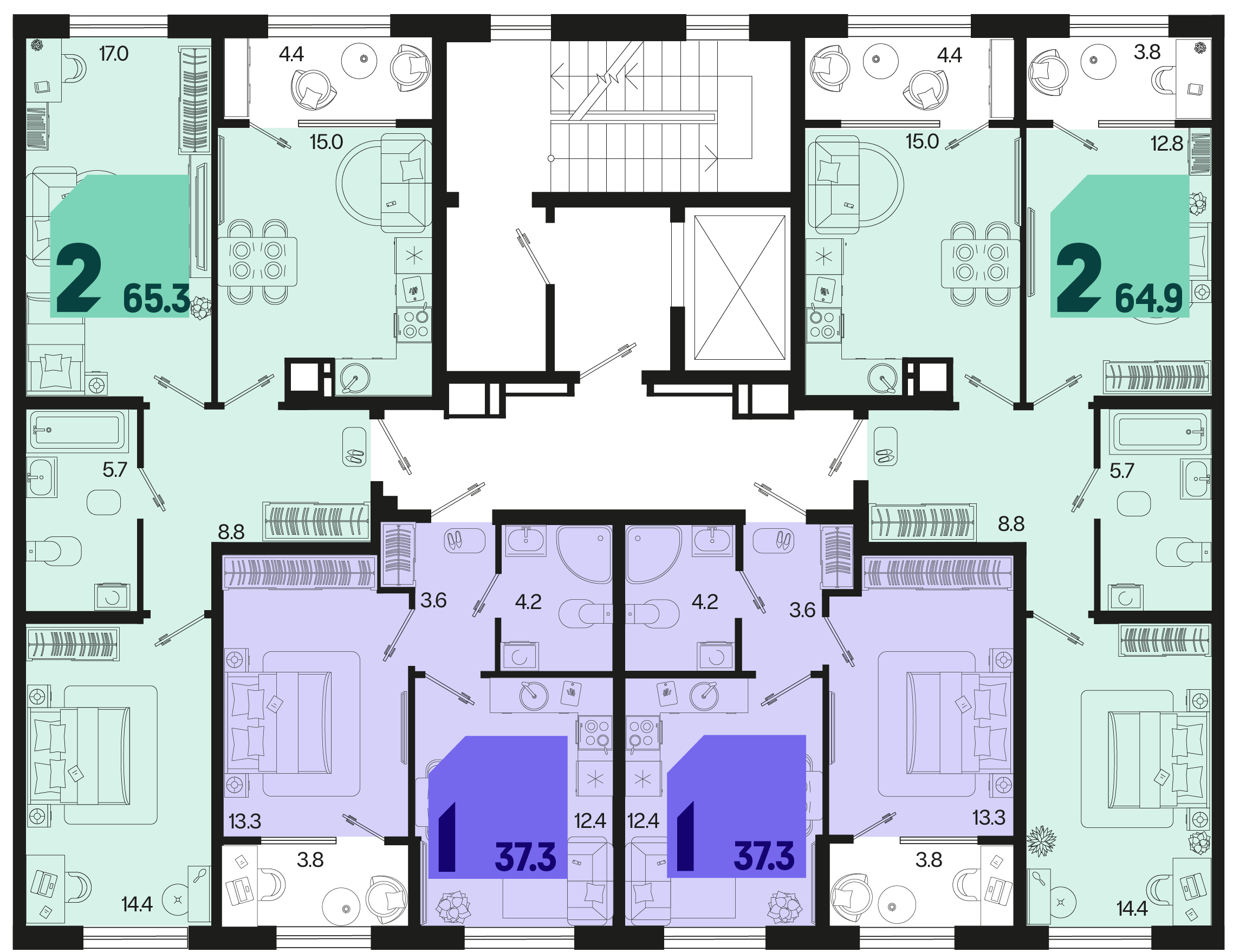 1-комнатная квартира №403 37,3 м2 от застройщика ГК ТОЧНО фото 5