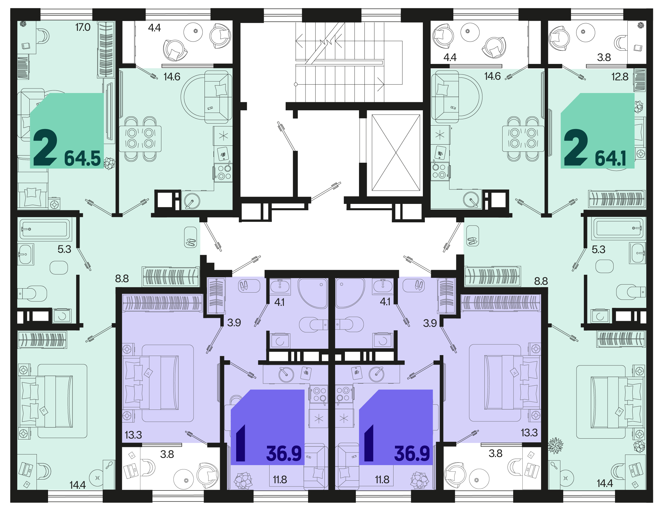 2-комнатная квартира №425 64,5 м2 от застройщика ГК ТОЧНО фото 5