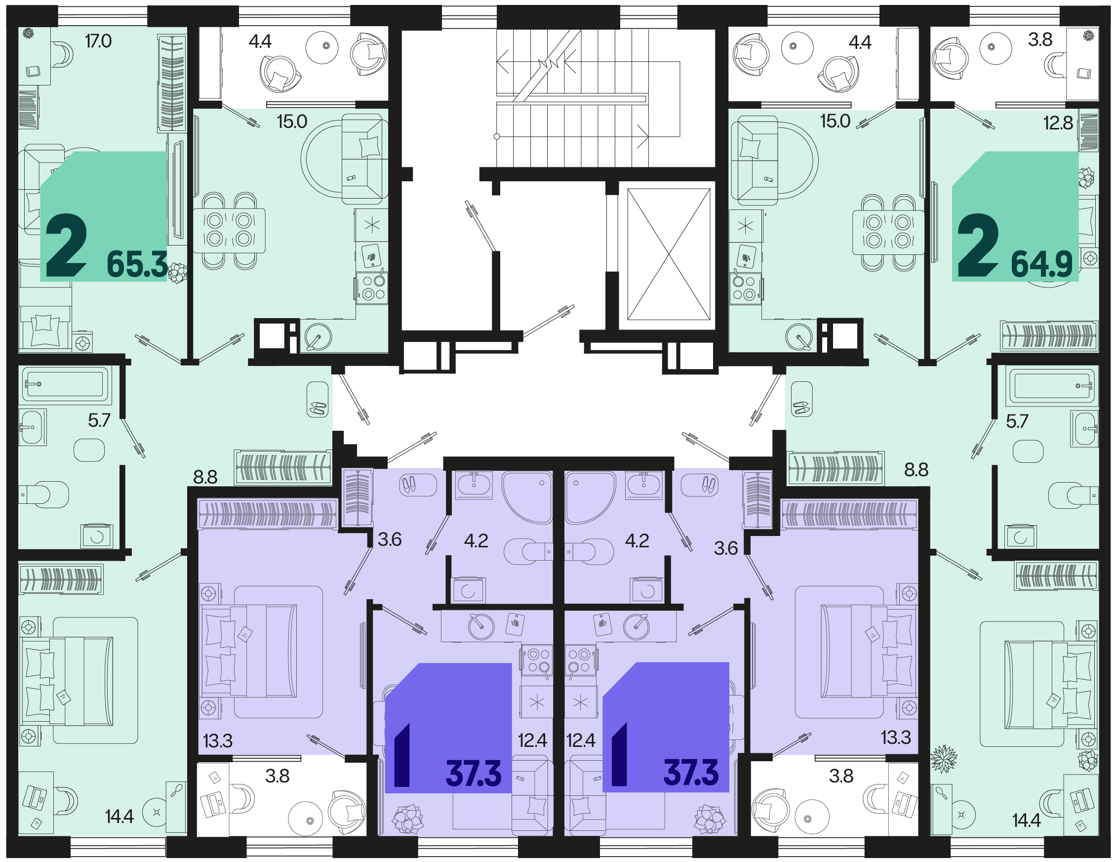 1-комнатная квартира №435 37,3 м2 от застройщика ГК ТОЧНО фото 5