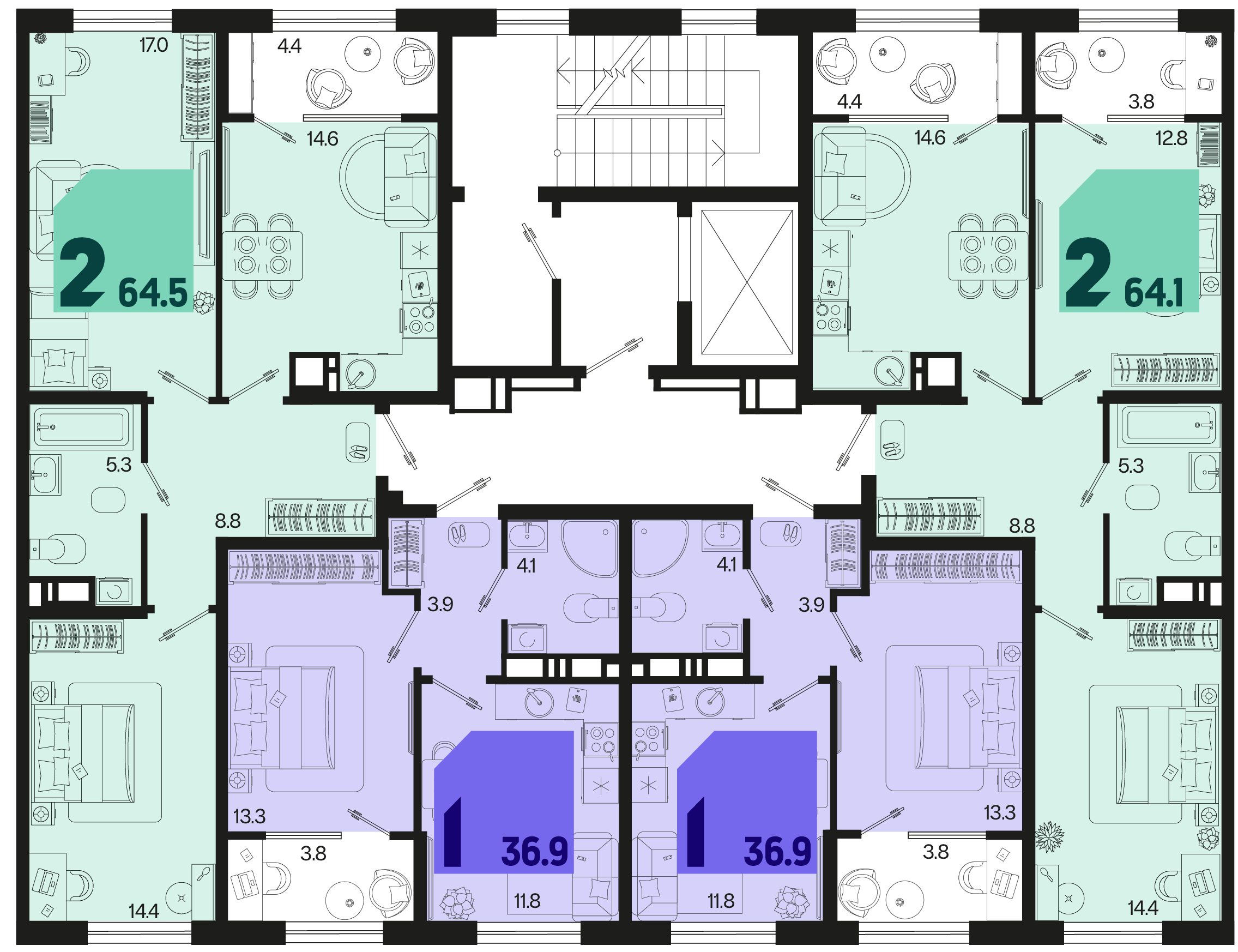 2-комнатная квартира №448 64,5 м2 от застройщика ГК ТОЧНО фото 5