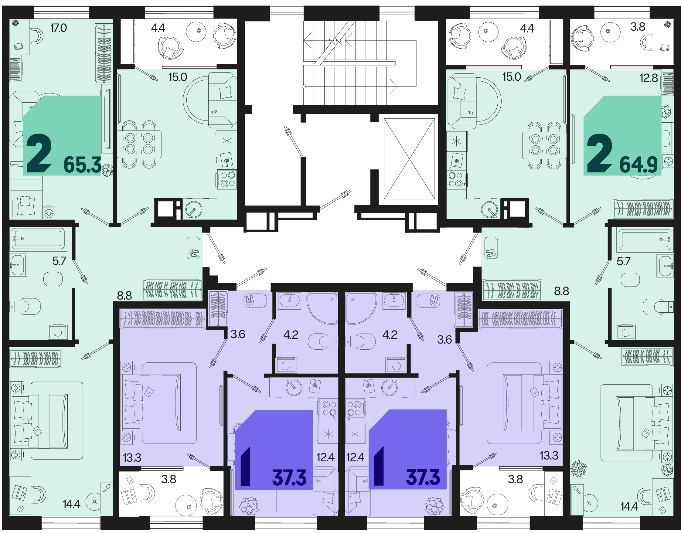 2-комнатная квартира №464 64,9 м2 от застройщика ГК ТОЧНО фото 5