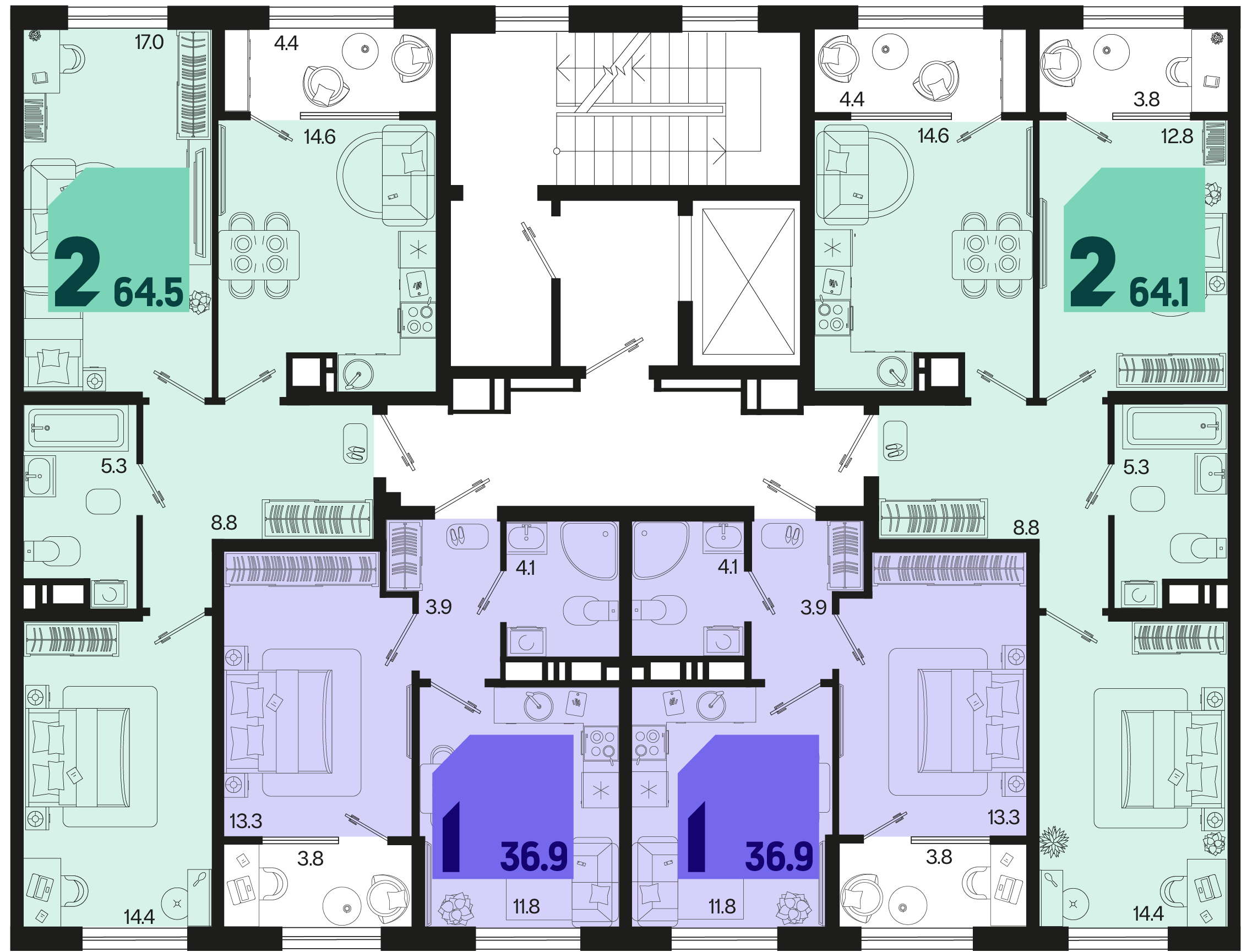 2-комнатная квартира №475 64,5 м2 от застройщика ГК ТОЧНО фото 5