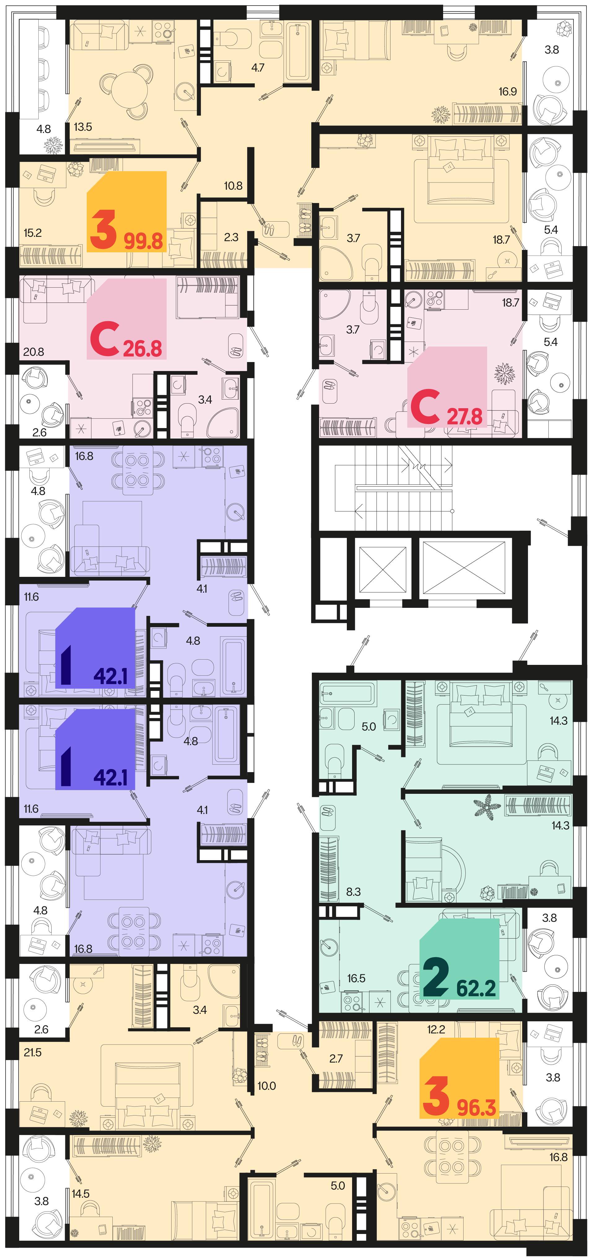 1-комнатная квартира №741 42,1 м2 от застройщика ГК ТОЧНО фото 5