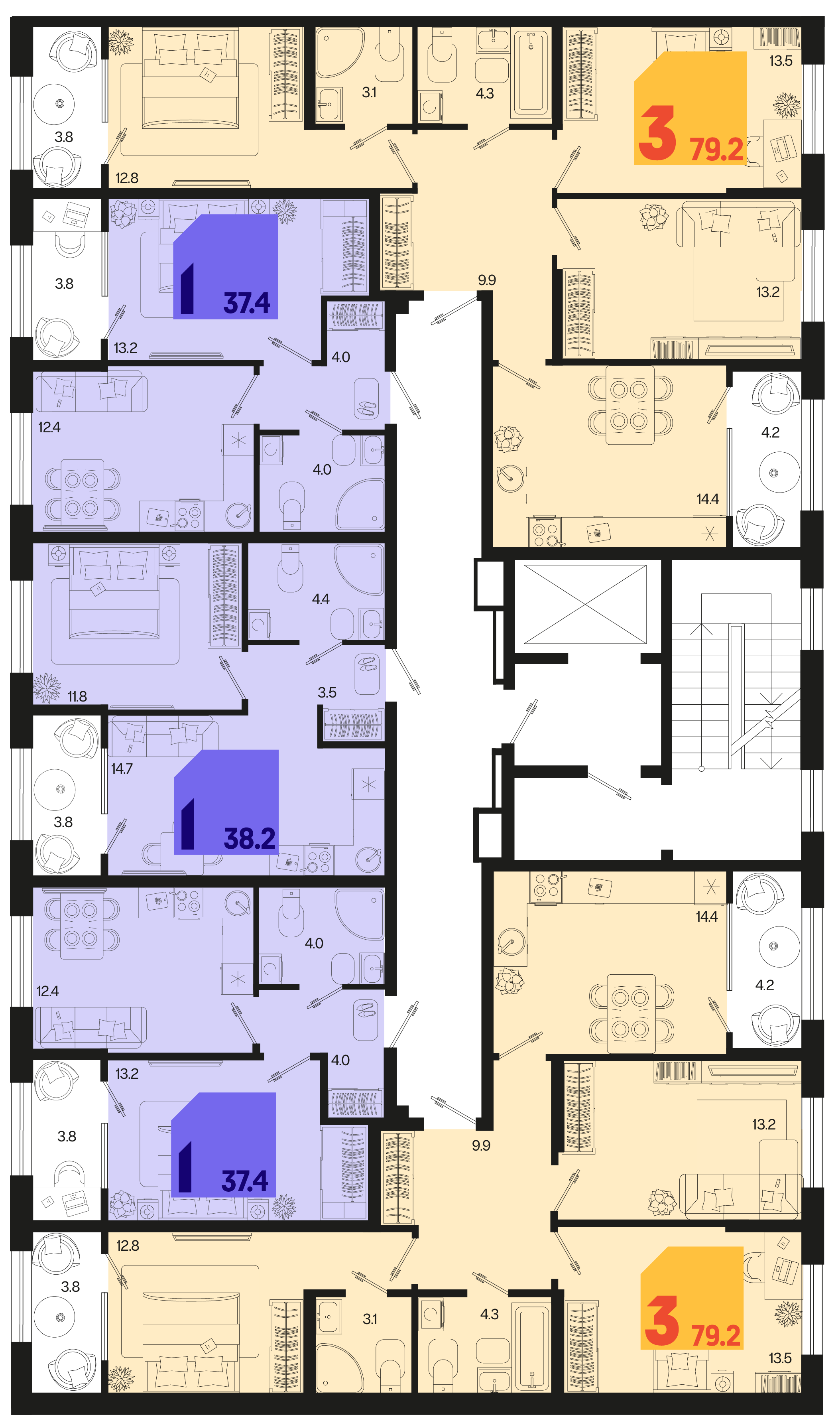 3-комнатная квартира №5 79,2 м2 от застройщика ГК ТОЧНО фото 5