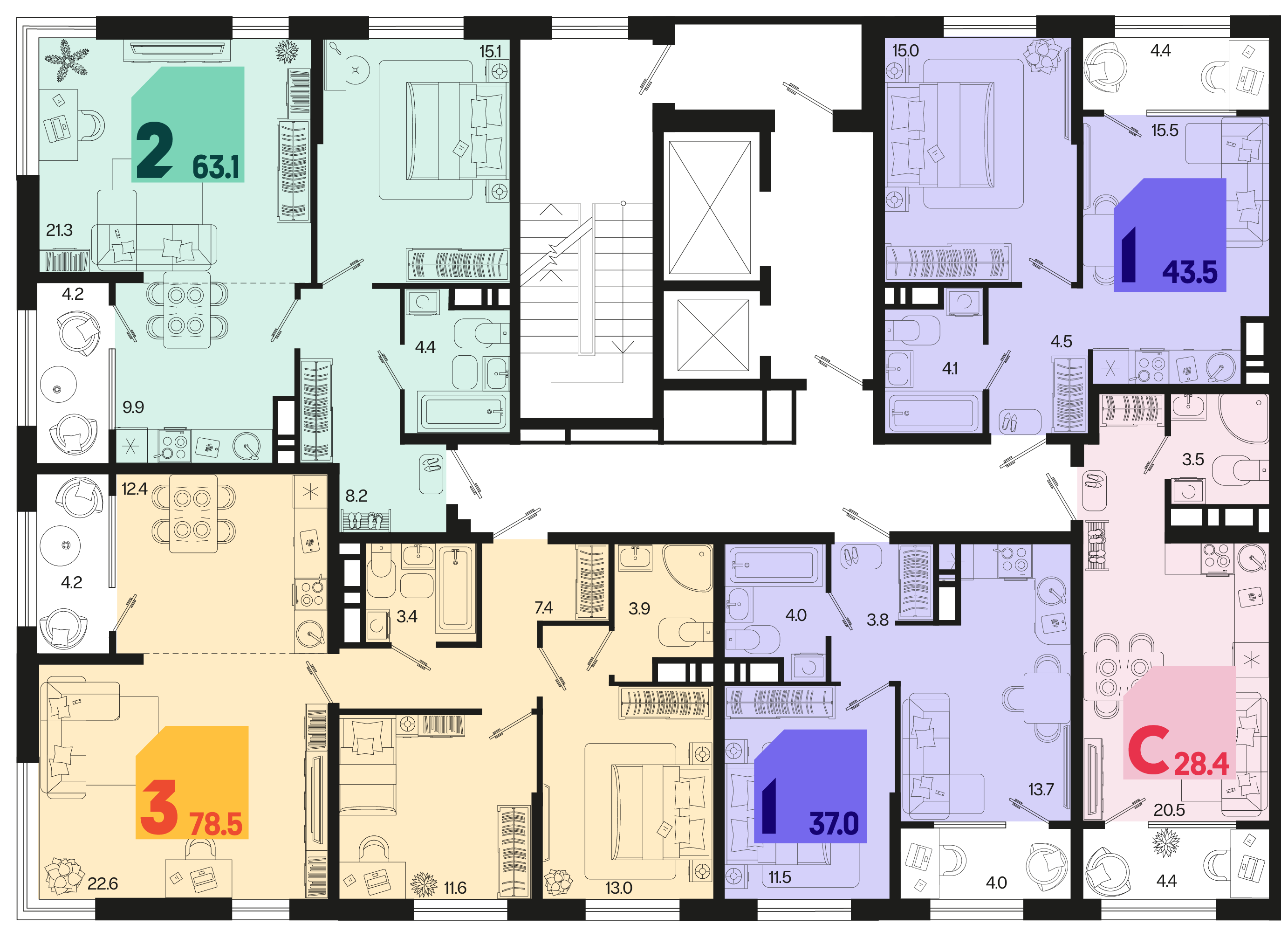 2-комнатная квартира №372 63,1 м2 от застройщика ГК ТОЧНО фото 5