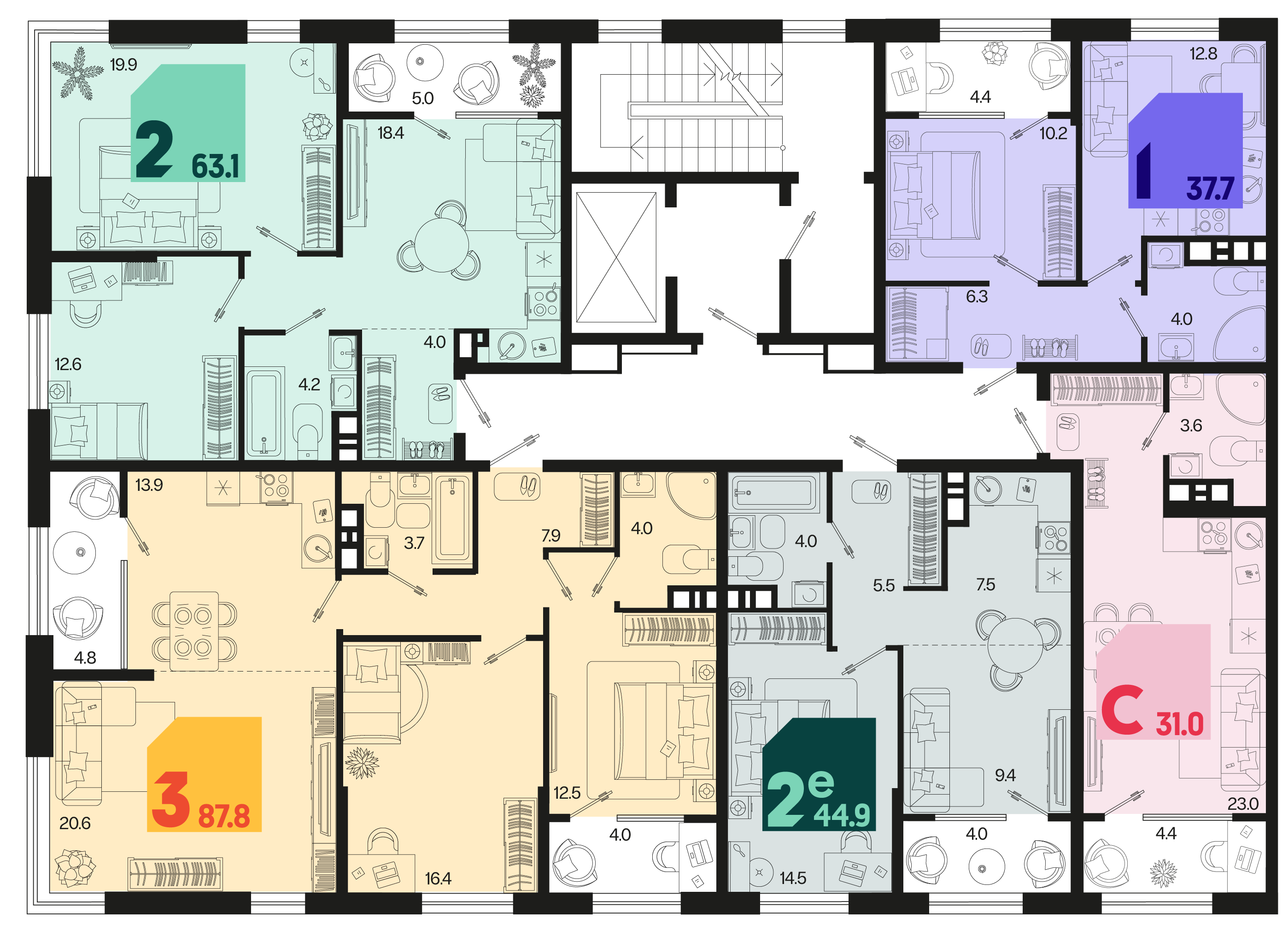 евро 2 к.кв. №380 44,9 м2 от застройщика ГК ТОЧНО фото 5