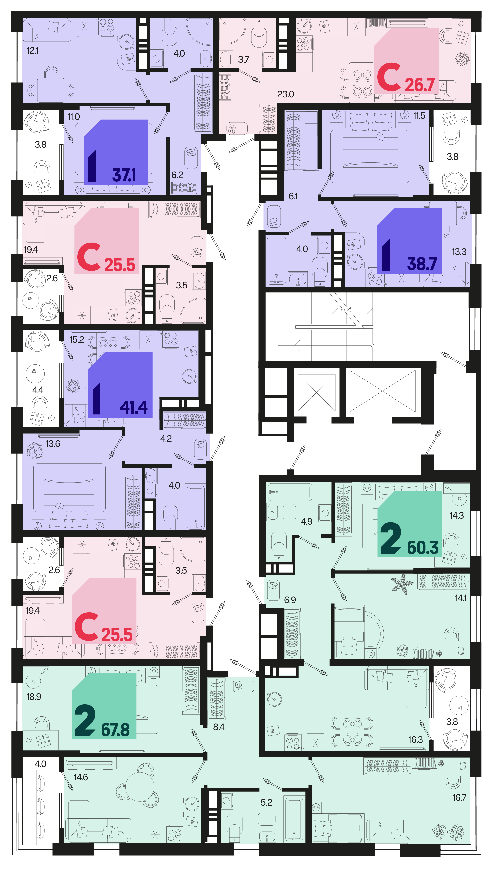 2-комнатная квартира №176 67,8 м2 от застройщика ГК ТОЧНО фото 5