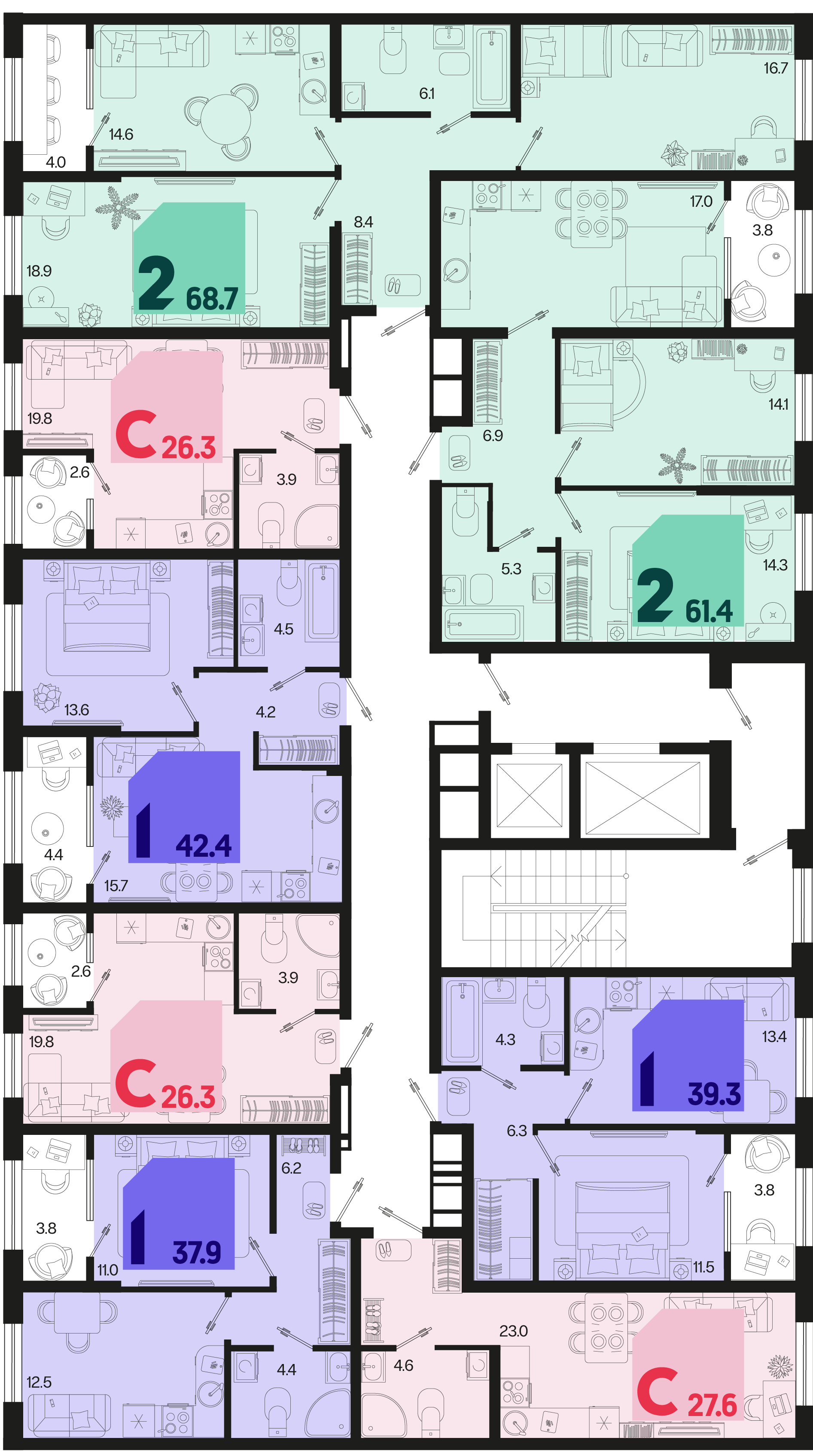 2-комнатная квартира №235 68,7 м2 от застройщика ГК ТОЧНО фото 5