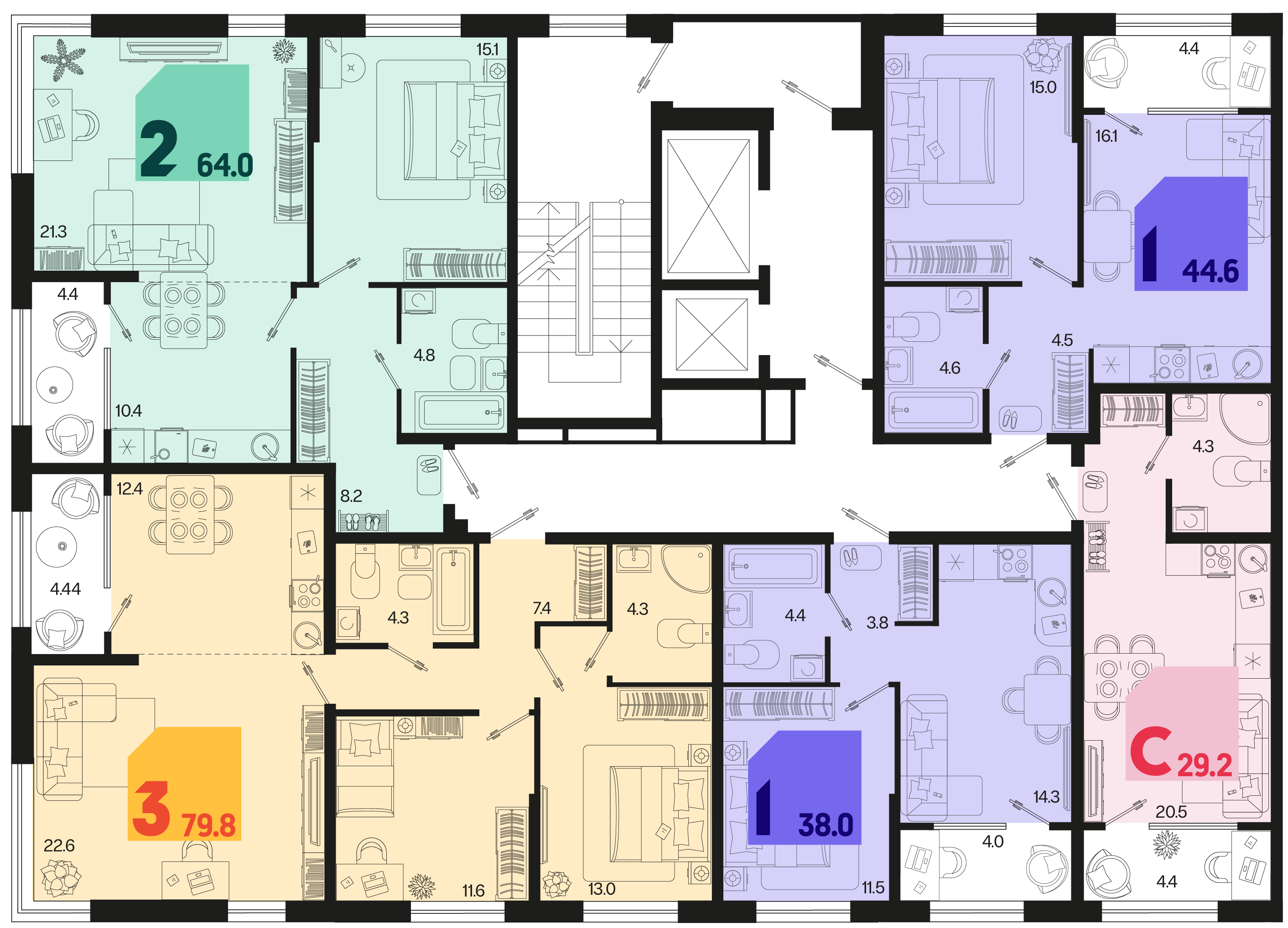 3-комнатная квартира №366 79,8 м2 от застройщика ГК ТОЧНО фото 5