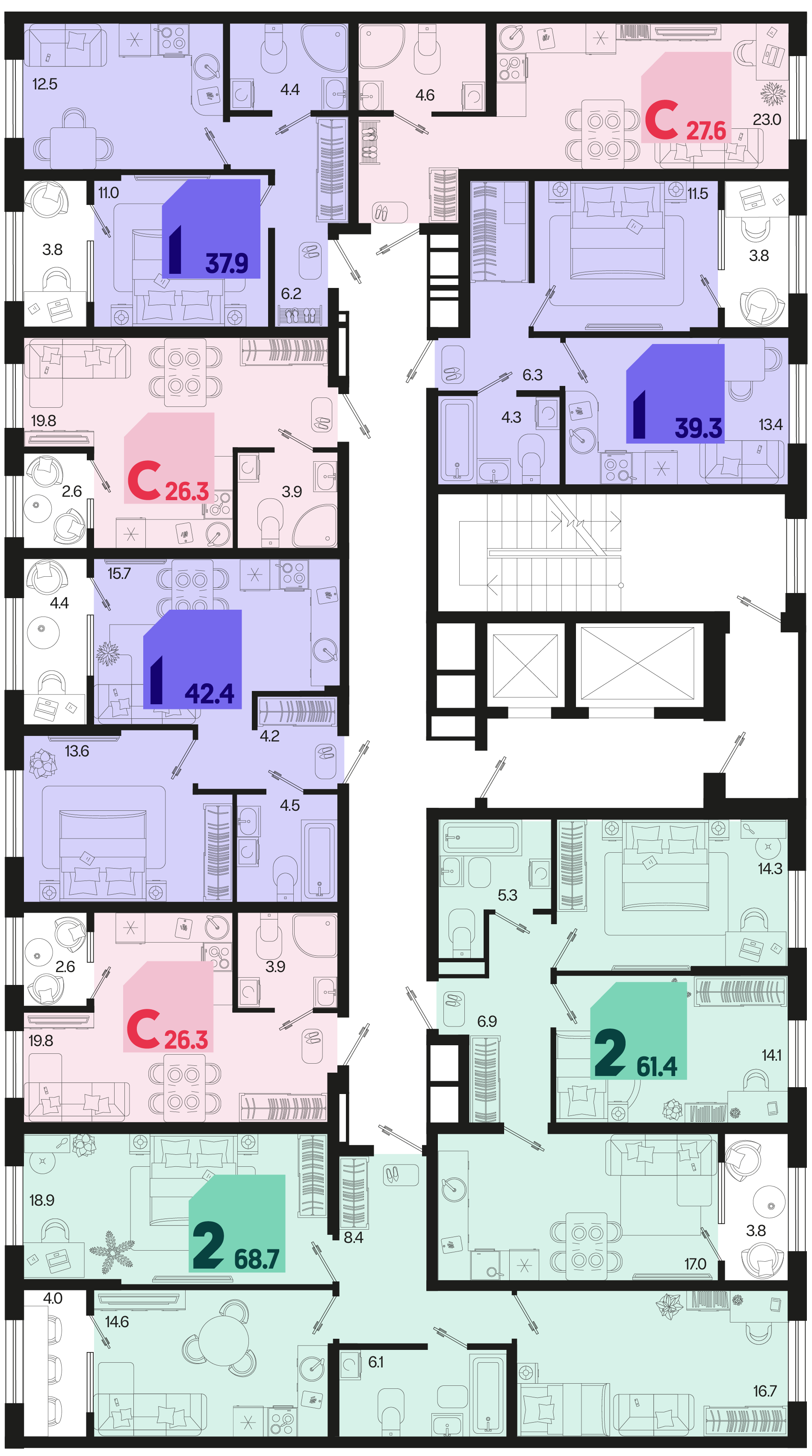 2-комнатная квартира №80 61,4 м2 от застройщика ГК ТОЧНО фото 5