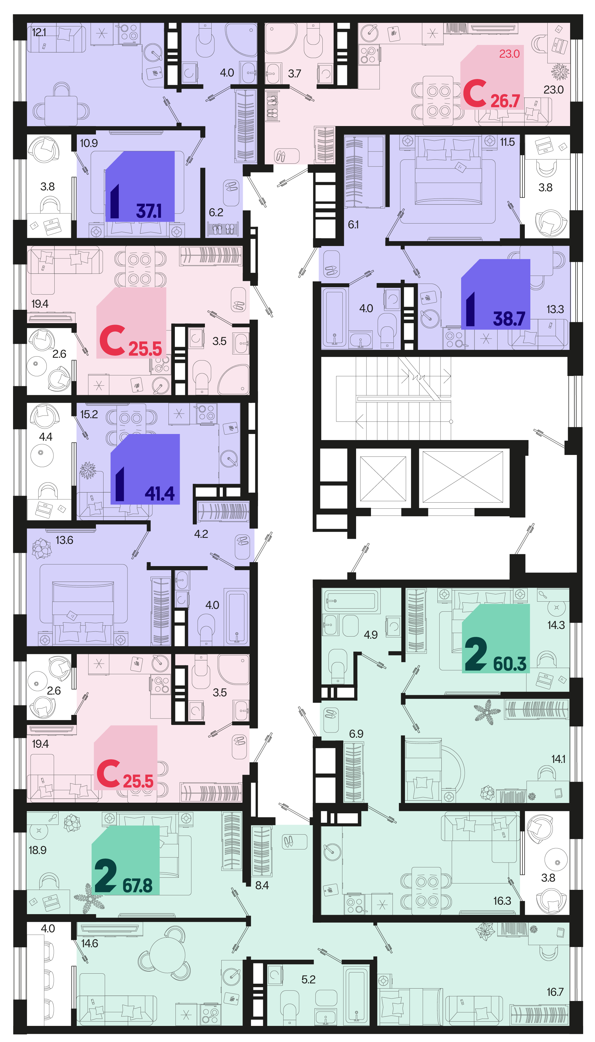 2-комнатная квартира №137 67,8 м2 от застройщика ГК ТОЧНО фото 5