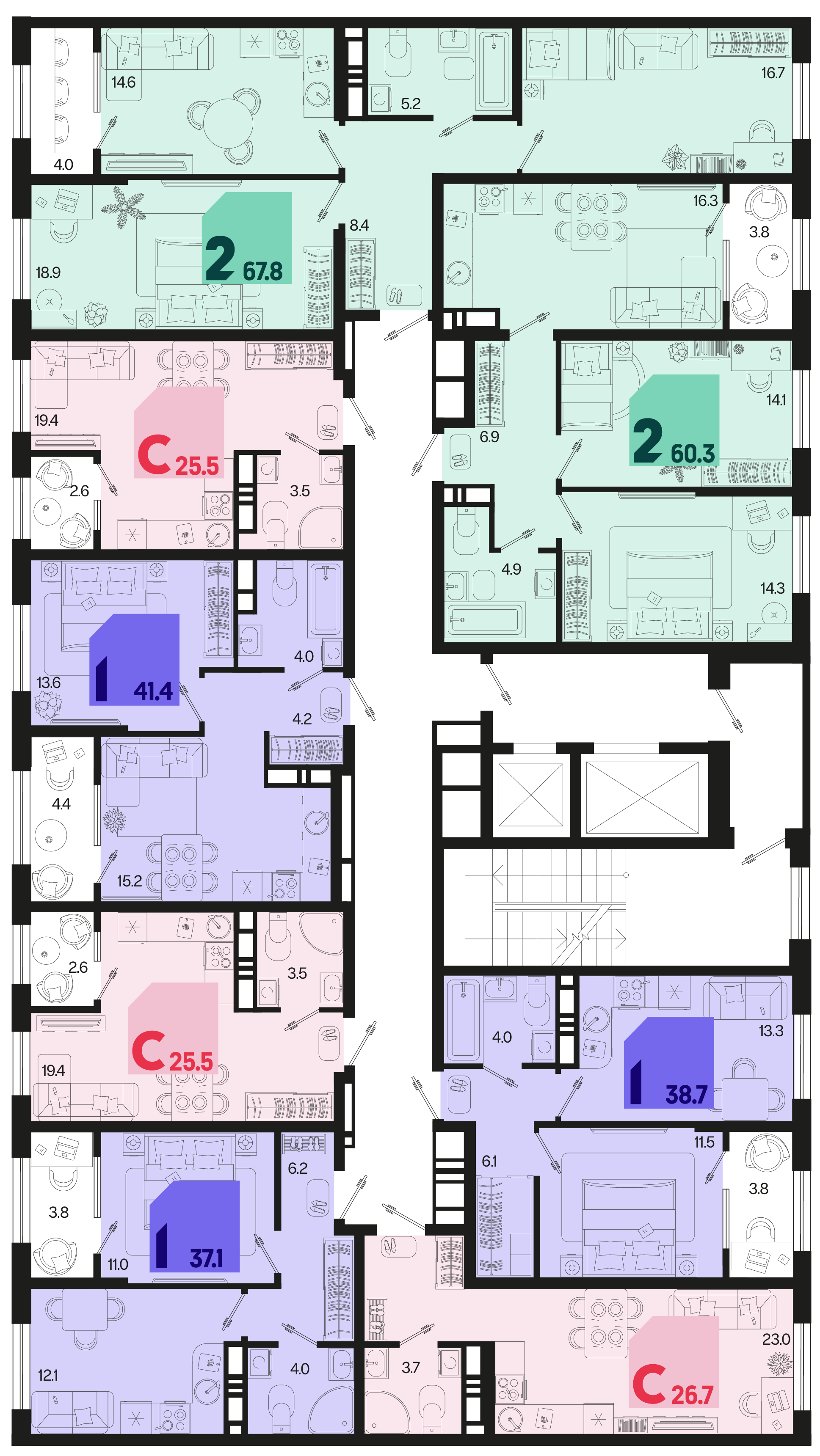 1-комнатная квартира №278 38,7 м2 от застройщика ГК ТОЧНО фото 5