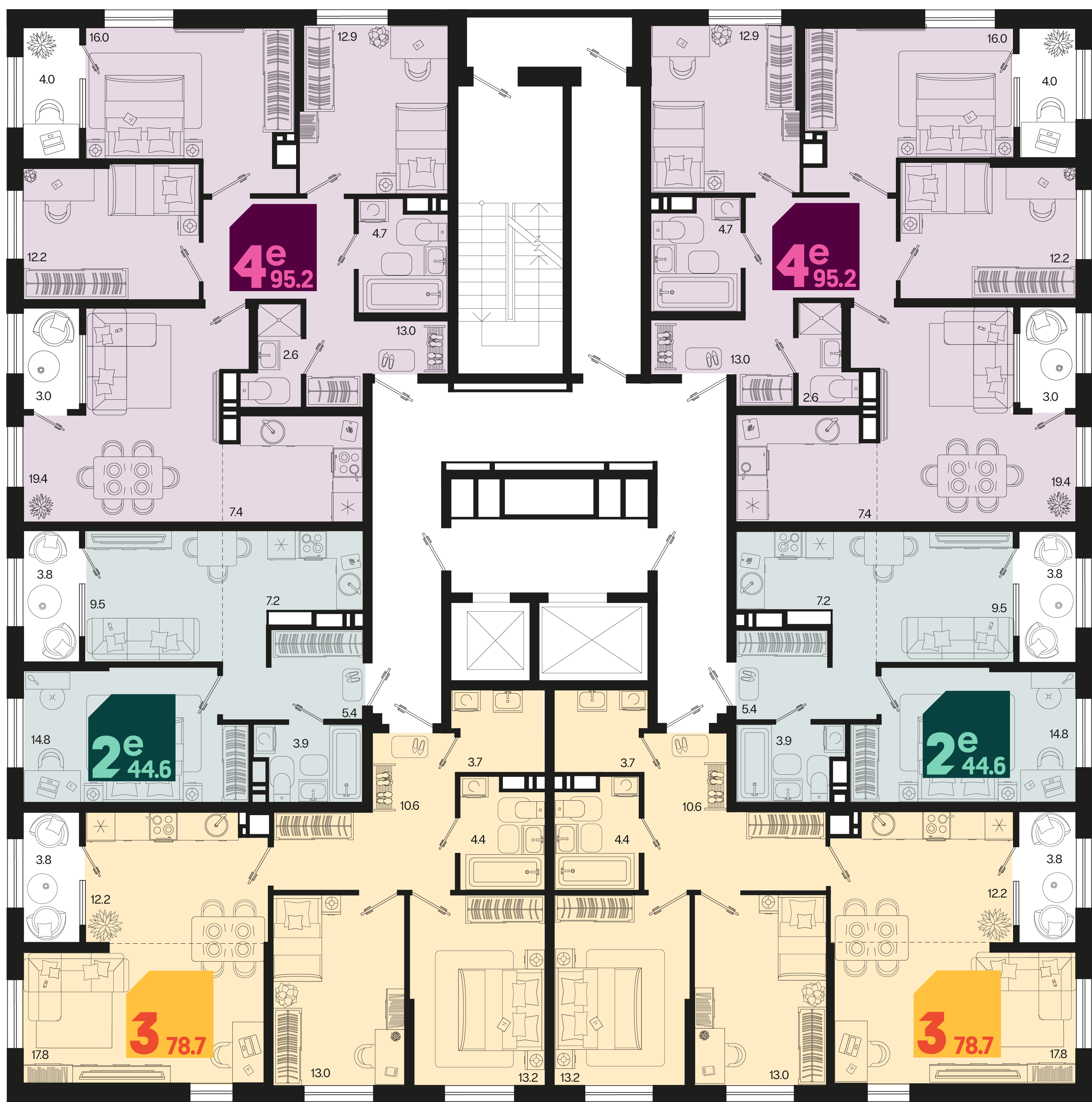 евро 4 к.кв. №129 95,2 м2 от застройщика ГК ТОЧНО фото 5