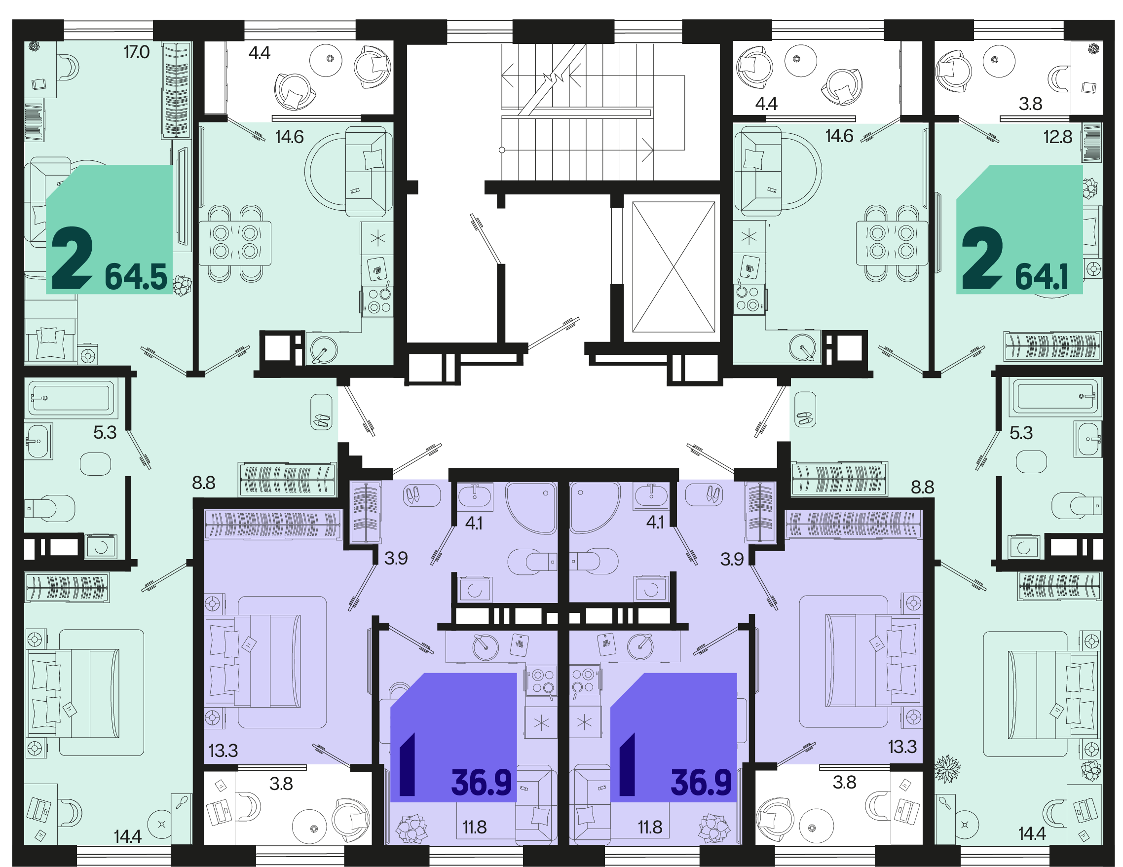 2-комнатная квартира №21 64,1 м2 от застройщика ГК ТОЧНО фото 5