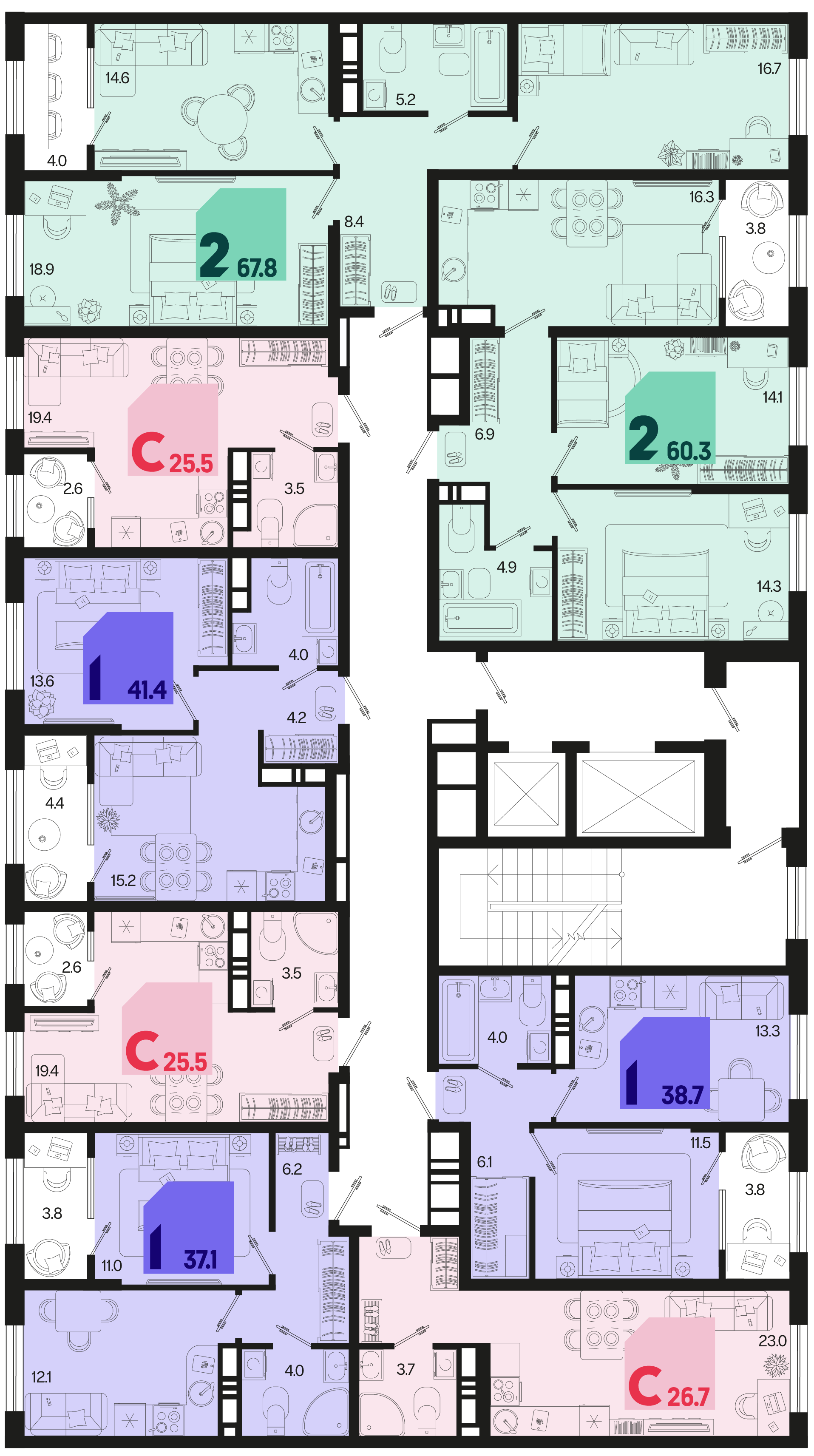 2-комнатная квартира №252 60,3 м2 от застройщика ГК ТОЧНО фото 5