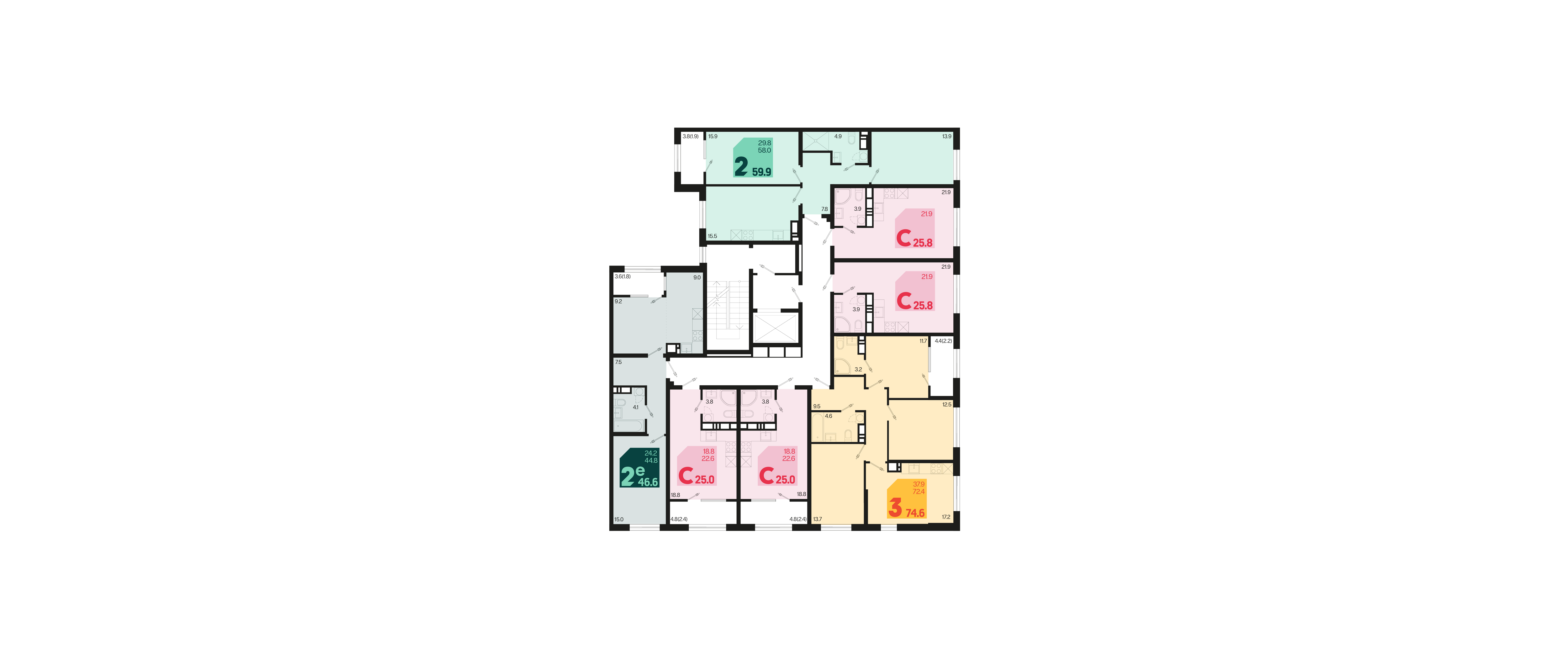 евро 2 к.кв. №359 46,6 м2 от застройщика ГК ТОЧНО фото 5
