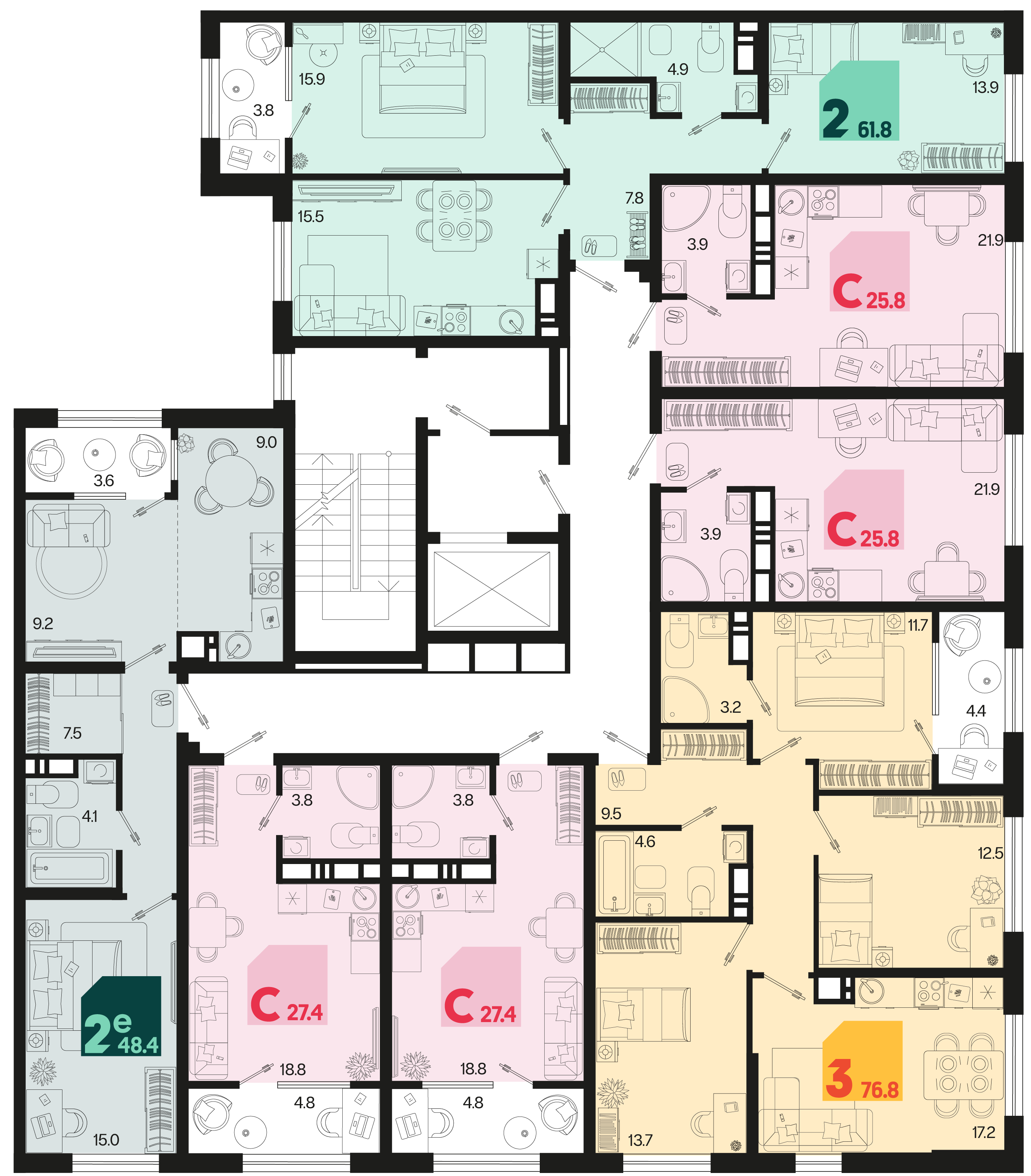 2-комнатная квартира №346 61,8 м2 от застройщика ГК ТОЧНО фото 5