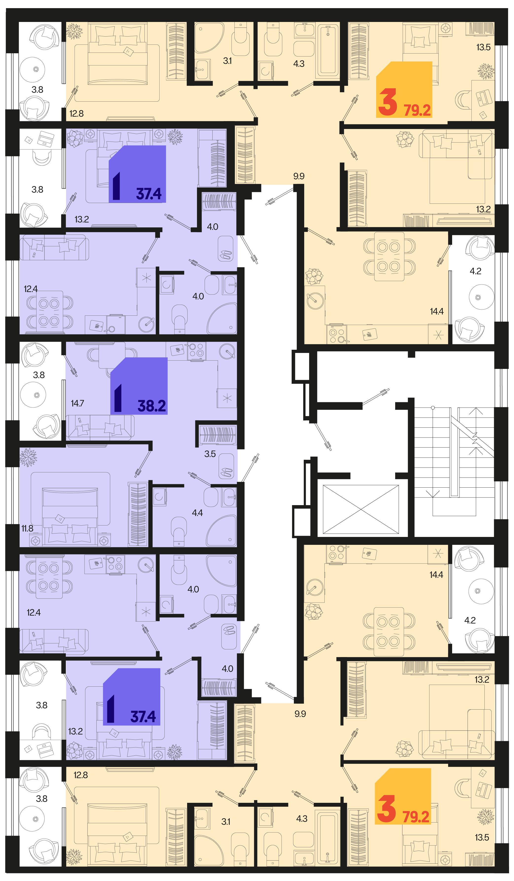 3-комнатная квартира №437 79,2 м2 от застройщика ГК ТОЧНО фото 5