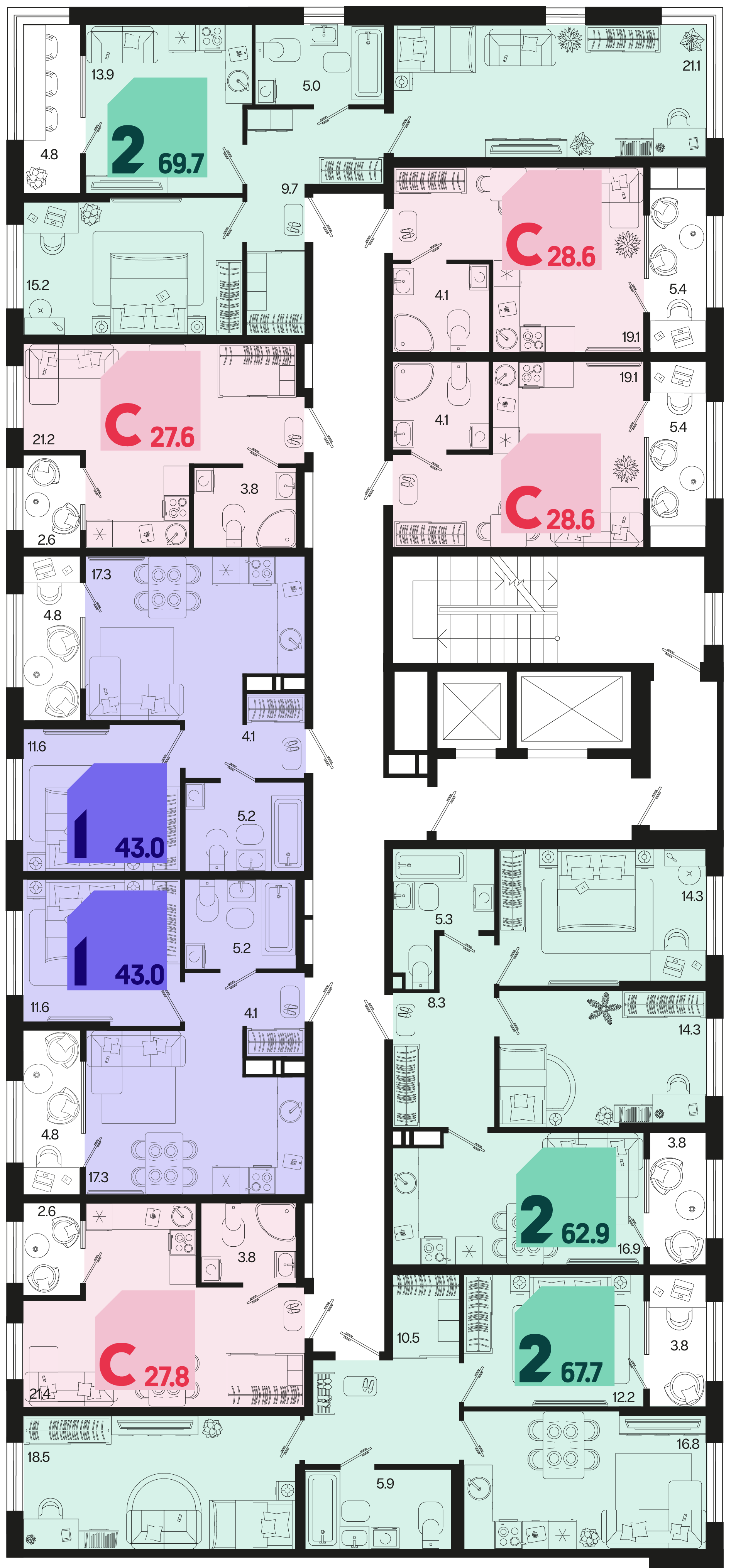 2-комнатная квартира №578 69,7 м2 от застройщика ГК ТОЧНО фото 5