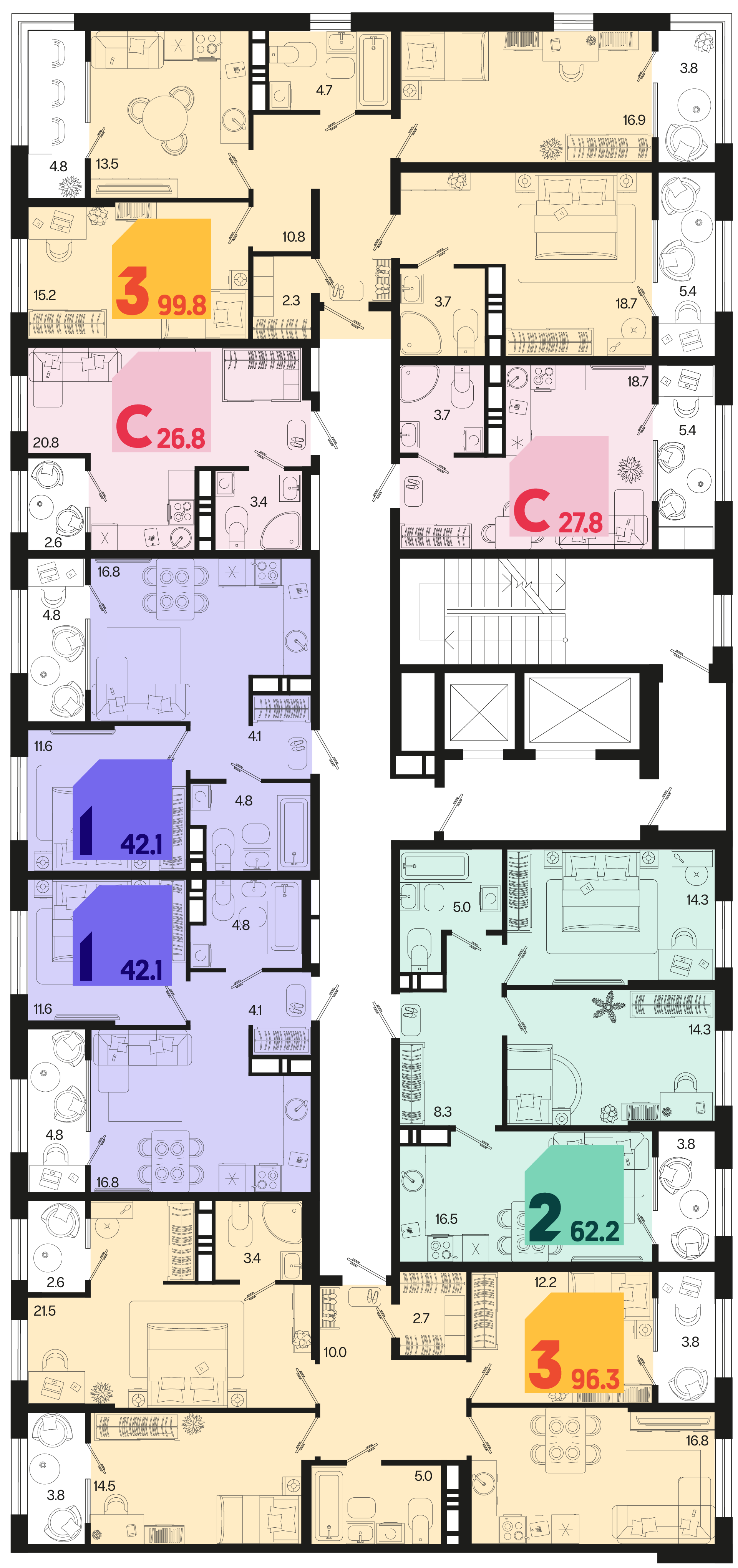 3-комнатная квартира №717 96,3 м2 от застройщика ГК ТОЧНО фото 5