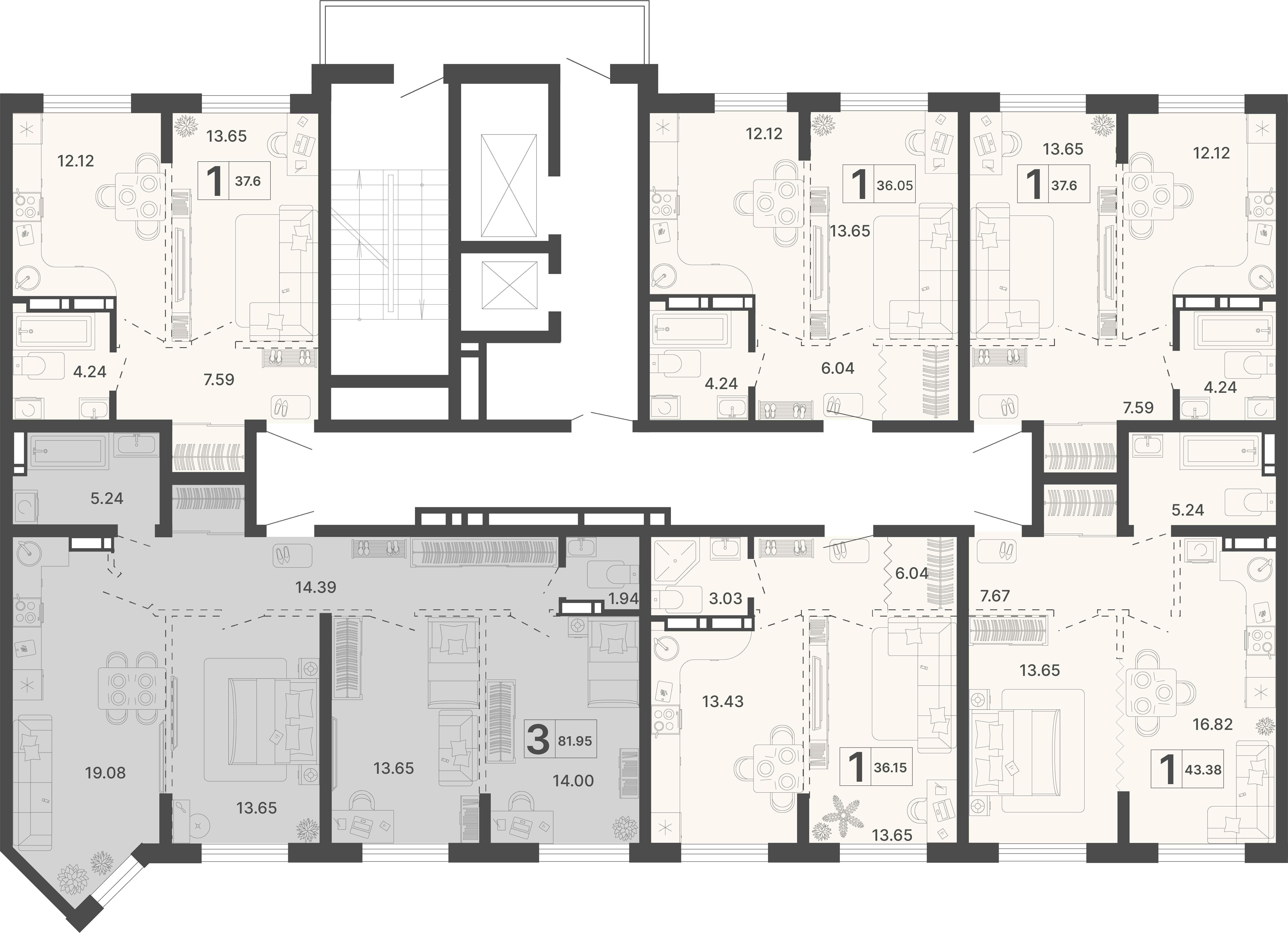1-комнатная квартира №305 36,05 м2 от застройщика ГК ТОЧНО фото 4