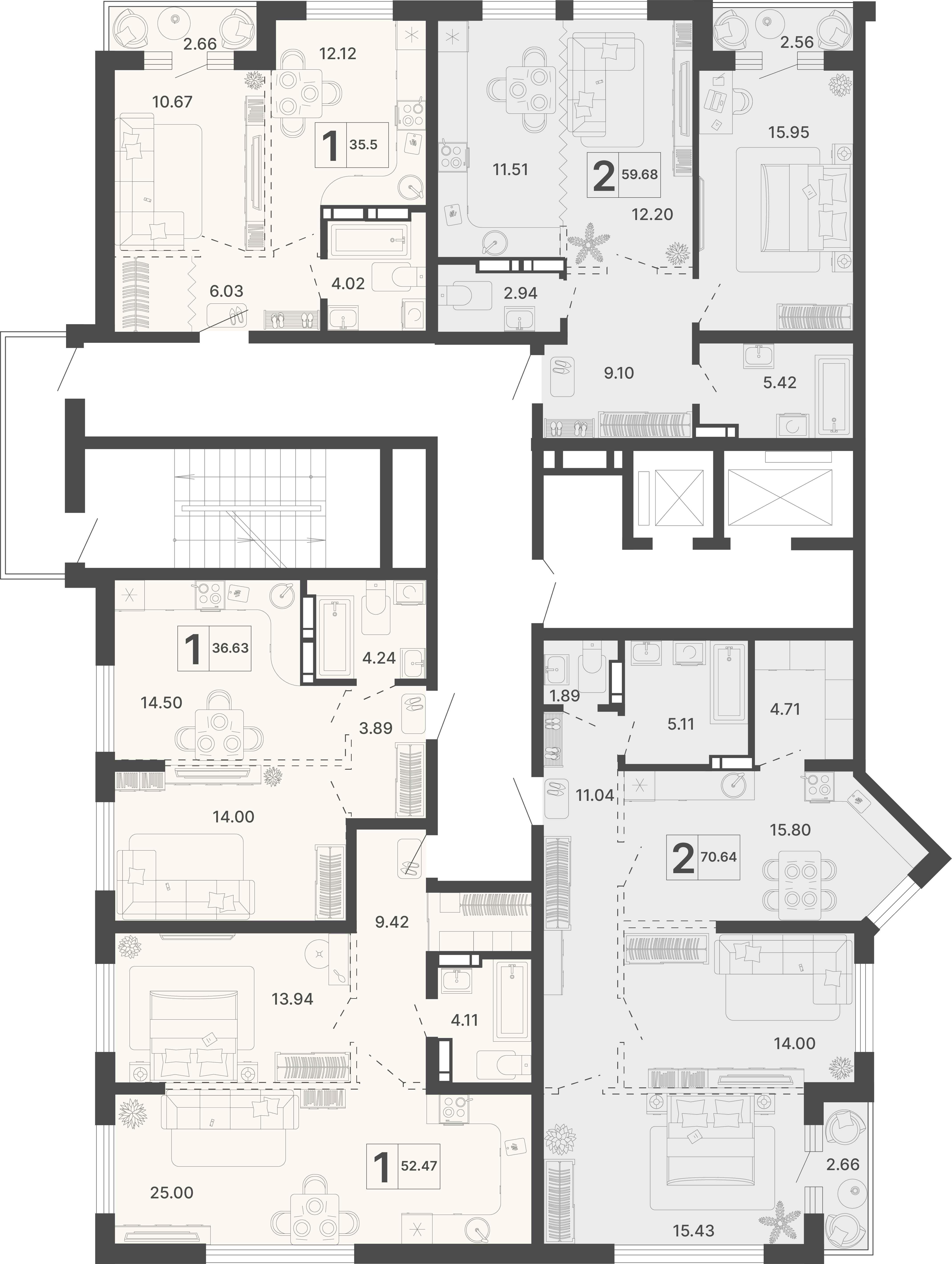 2-комнатная квартира №404 59,68 м2 от застройщика ГК ТОЧНО фото 4