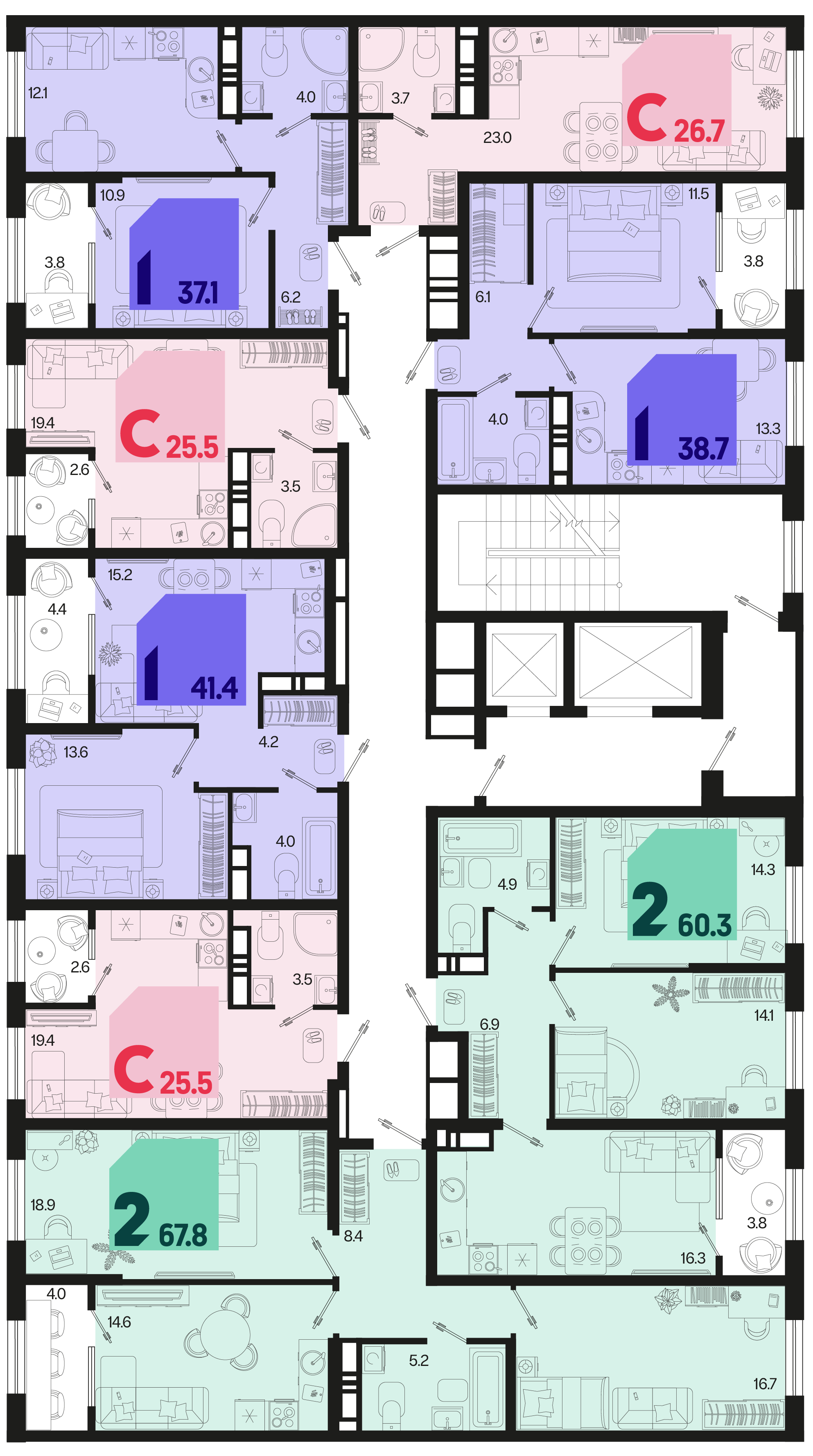 2-комнатная квартира №96 60,3 м2 от застройщика ГК ТОЧНО фото 5