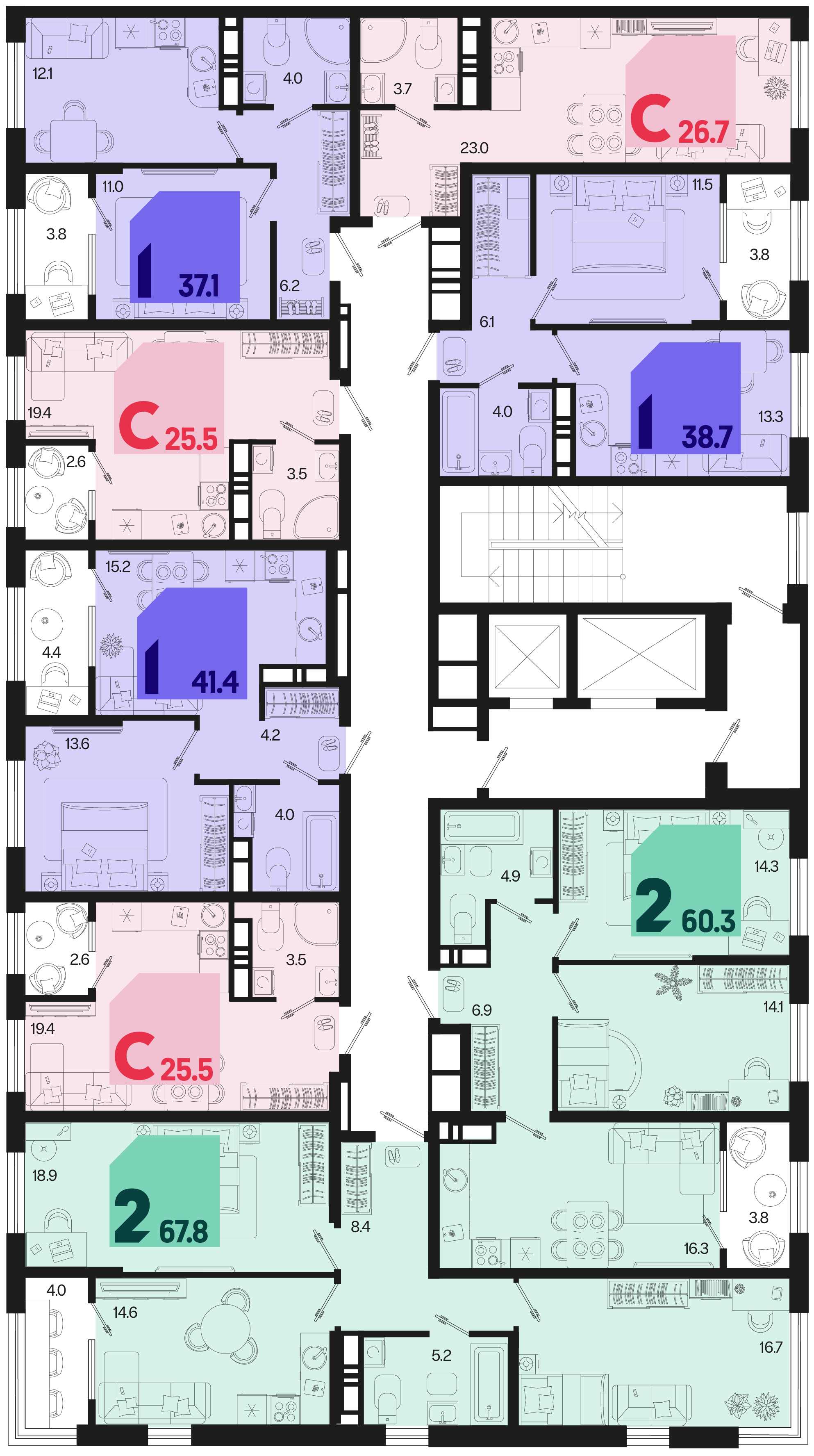 1-комнатная квартира №151 38,7 м2 от застройщика ГК ТОЧНО фото 5