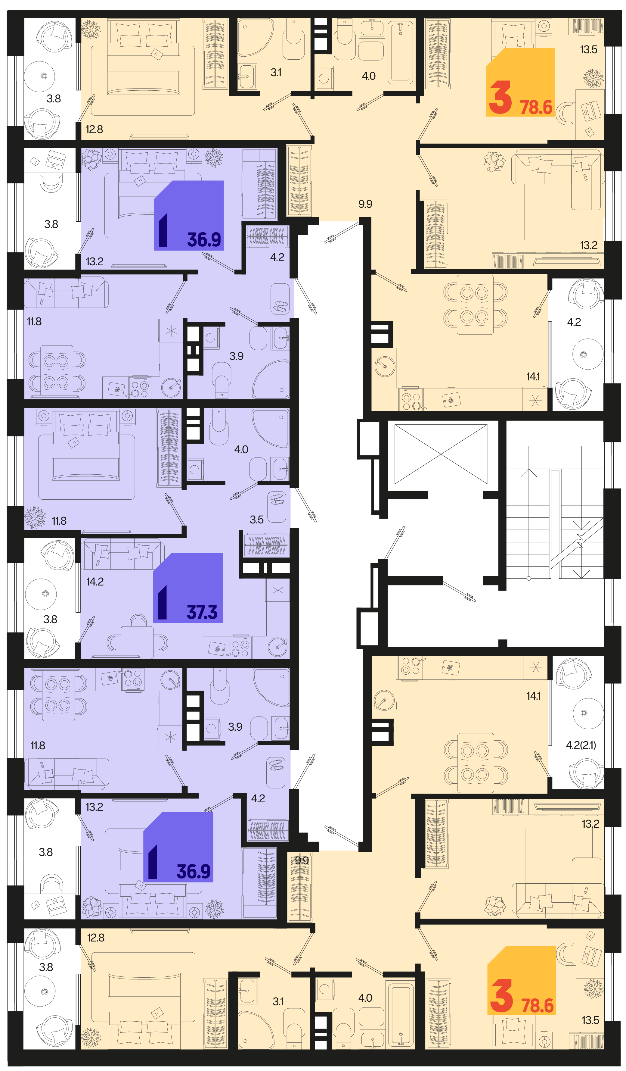 1-комнатная квартира №373 36,9 м2 от застройщика ГК ТОЧНО фото 5