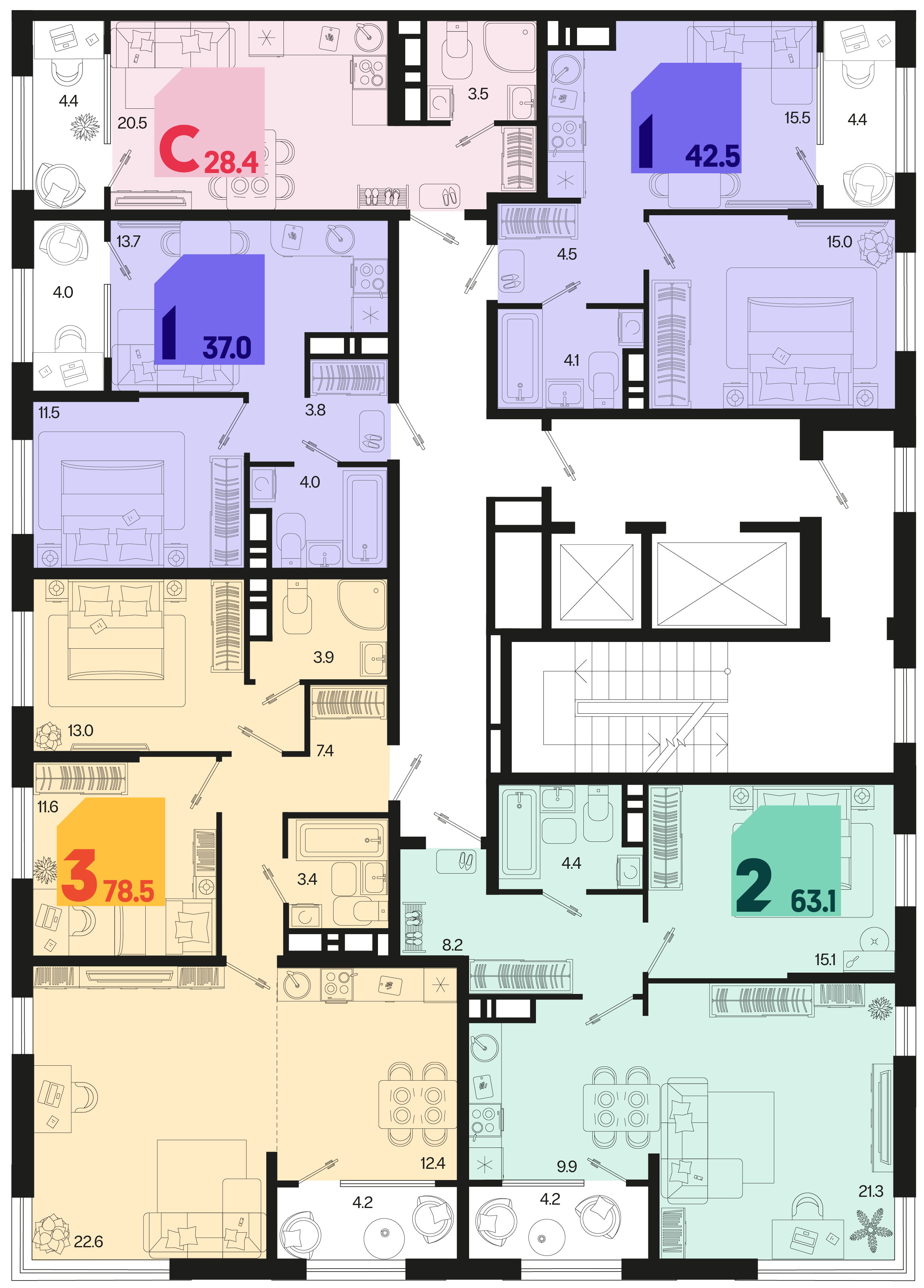 2-комнатная квартира №61 63,1 м2 от застройщика ГК ТОЧНО фото 5