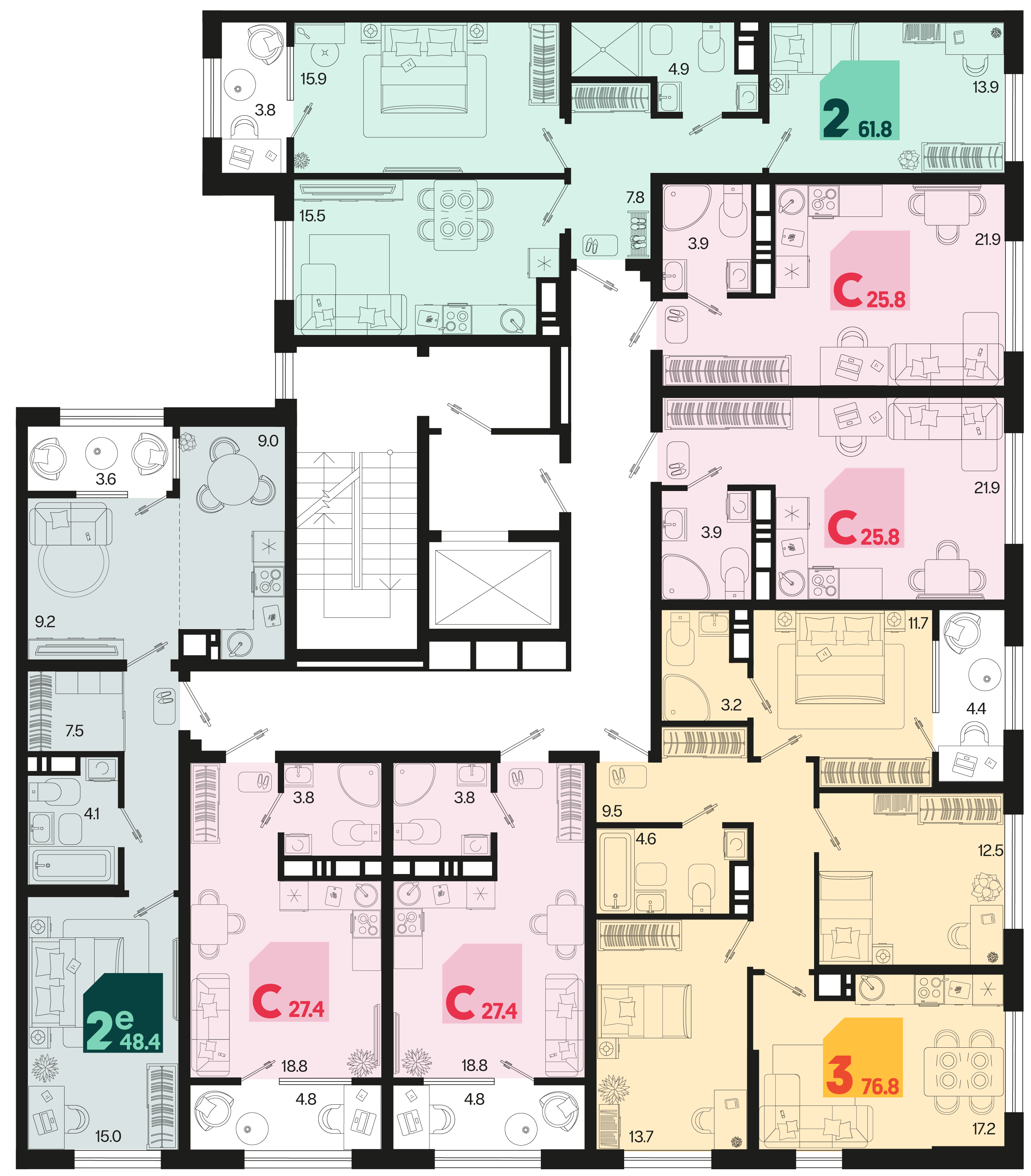 евро 2 к.кв. №380 48,4 м2 от застройщика ГК ТОЧНО фото 5