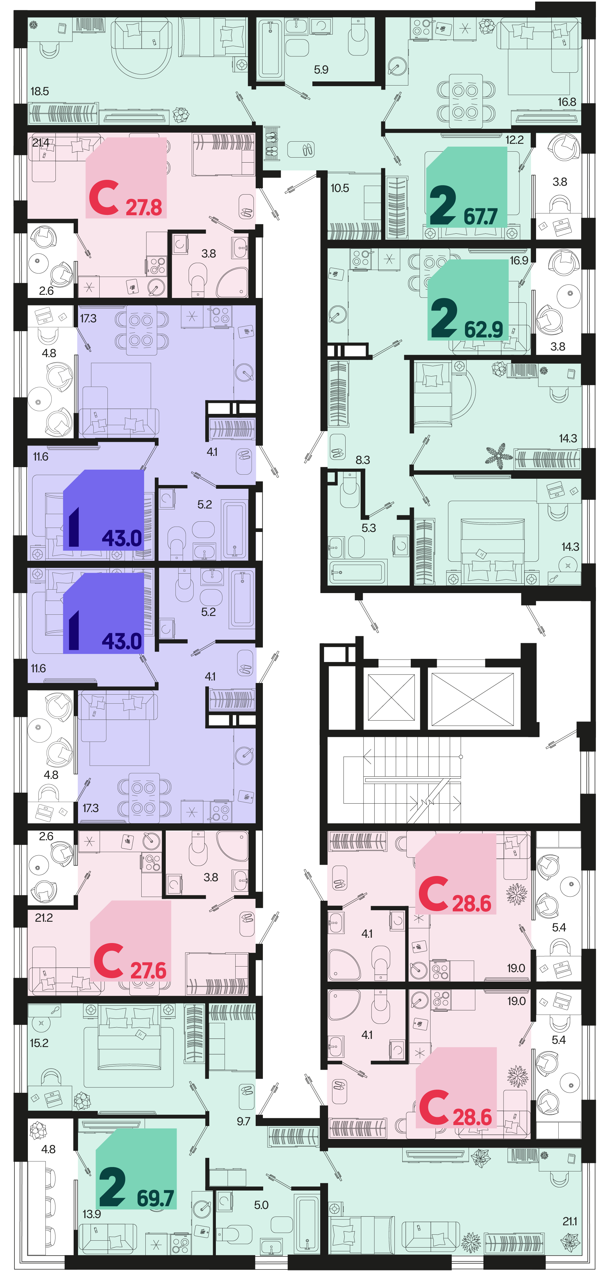 1-комнатная квартира №6 43 м2 от застройщика ГК ТОЧНО фото 5