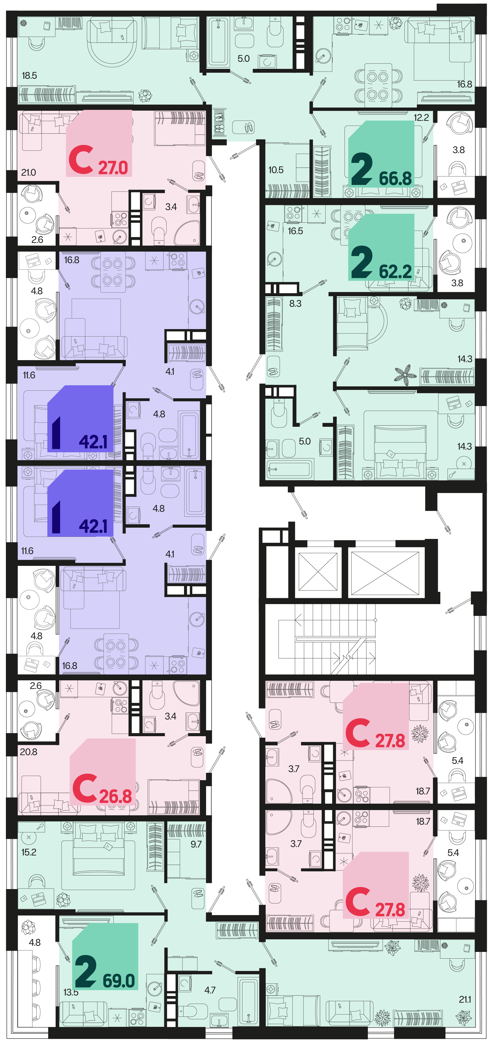 1-комнатная квартира №68 42,1 м2 от застройщика ГК ТОЧНО фото 5