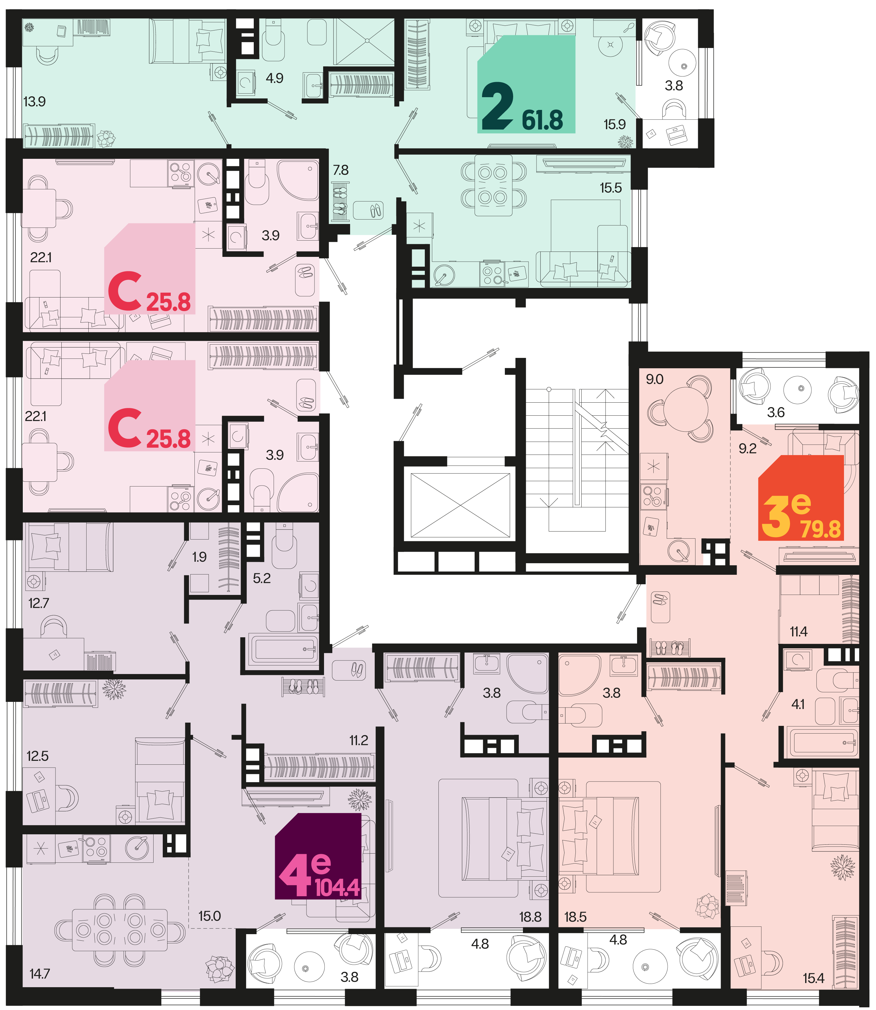 евро 4 к.кв. №381 100,1 м2 от застройщика ГК ТОЧНО фото 4