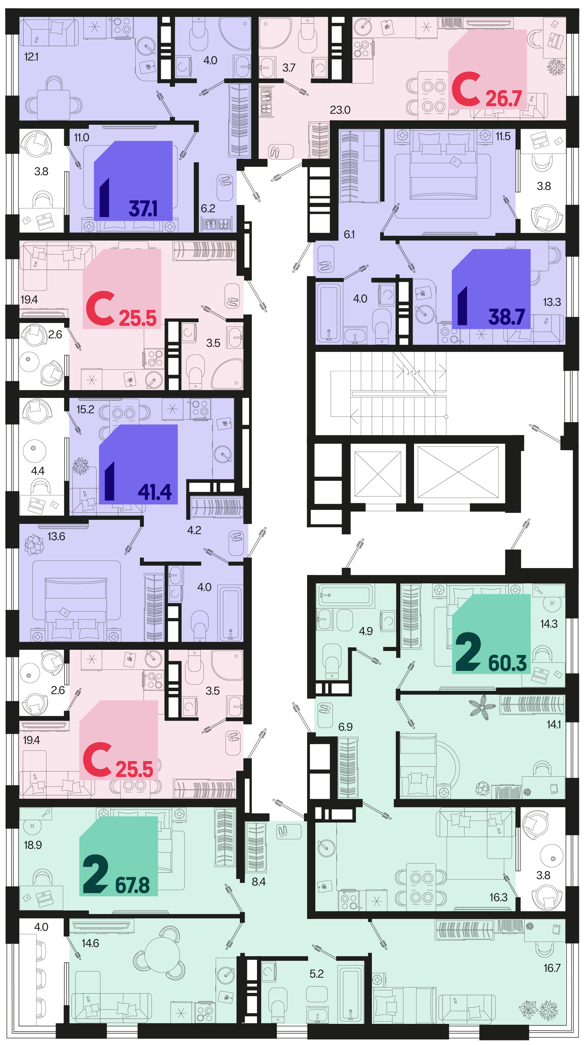 2-комнатная квартира №473 60,3 м2 от застройщика ГК ТОЧНО фото 4