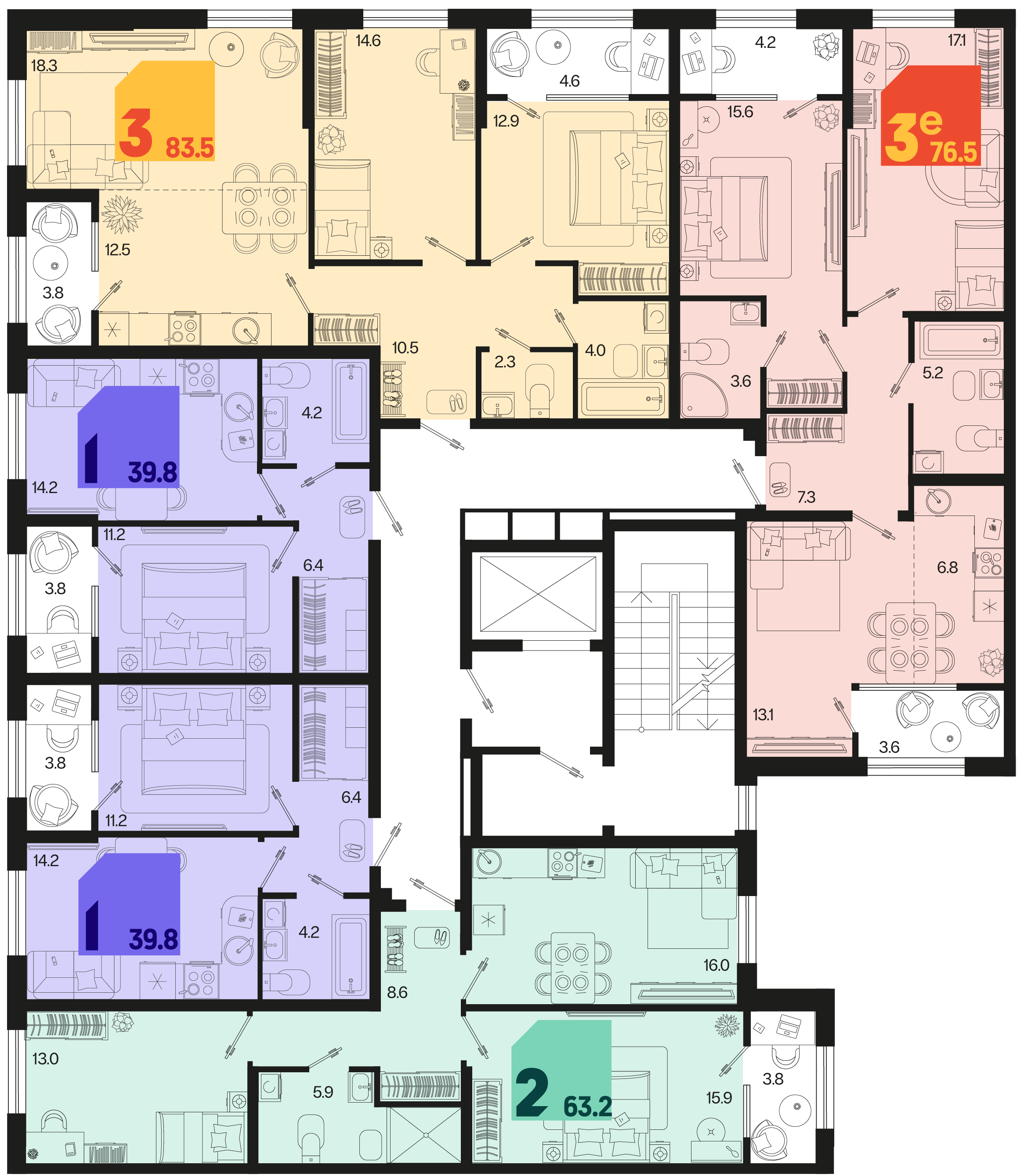 евро 3 к.кв. №657 76,5 м2 от застройщика ГК ТОЧНО фото 4