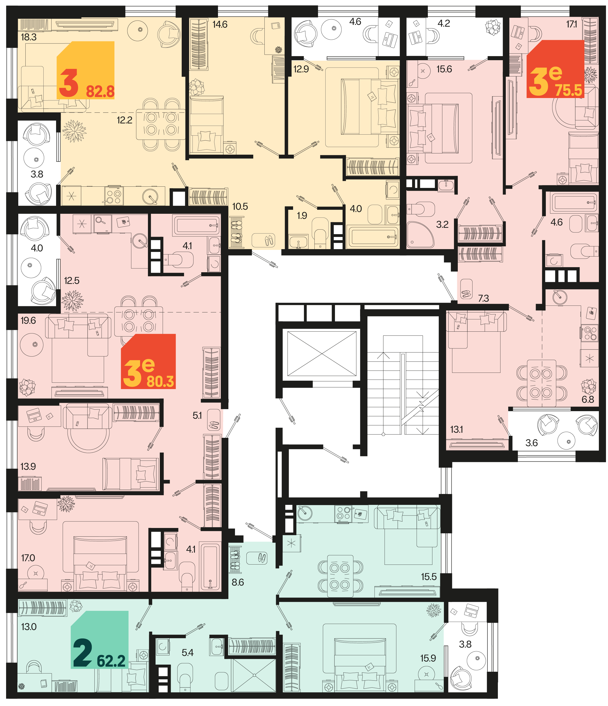 евро 3 к.кв. №689 80,3 м2 от застройщика ГК ТОЧНО фото 4