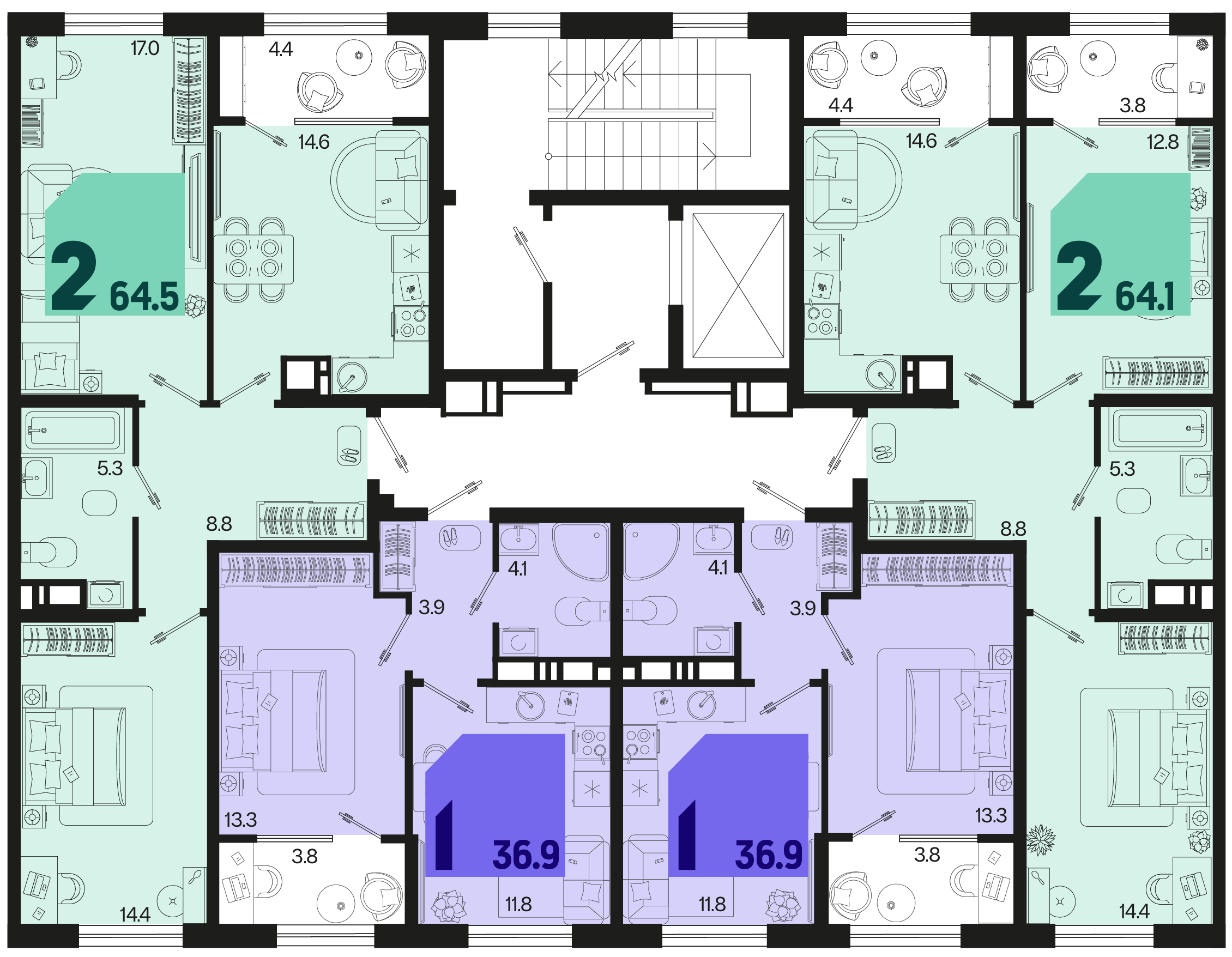 1-комнатная квартира №709 36,9 м2 от застройщика ГК ТОЧНО фото 4