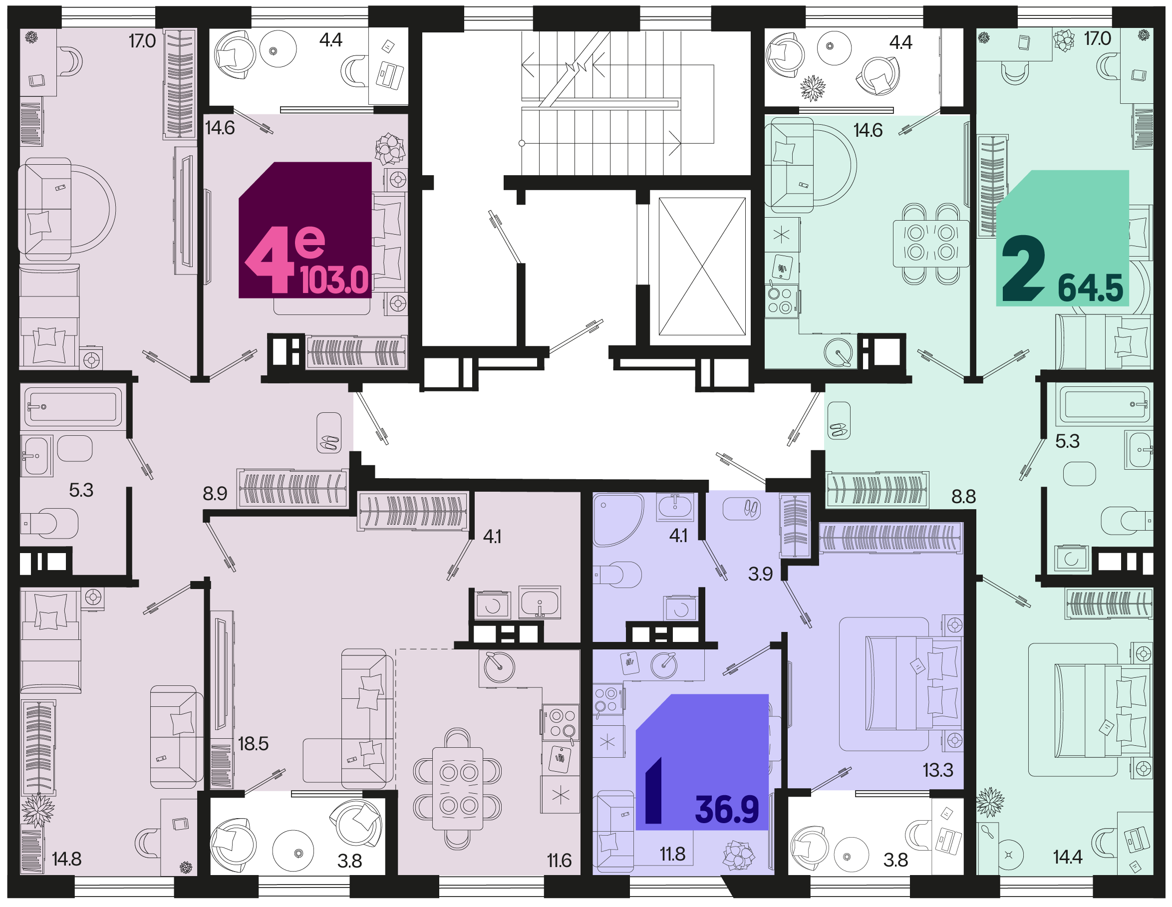 евро 4 к.кв. №722 103 м2 от застройщика ГК ТОЧНО фото 4