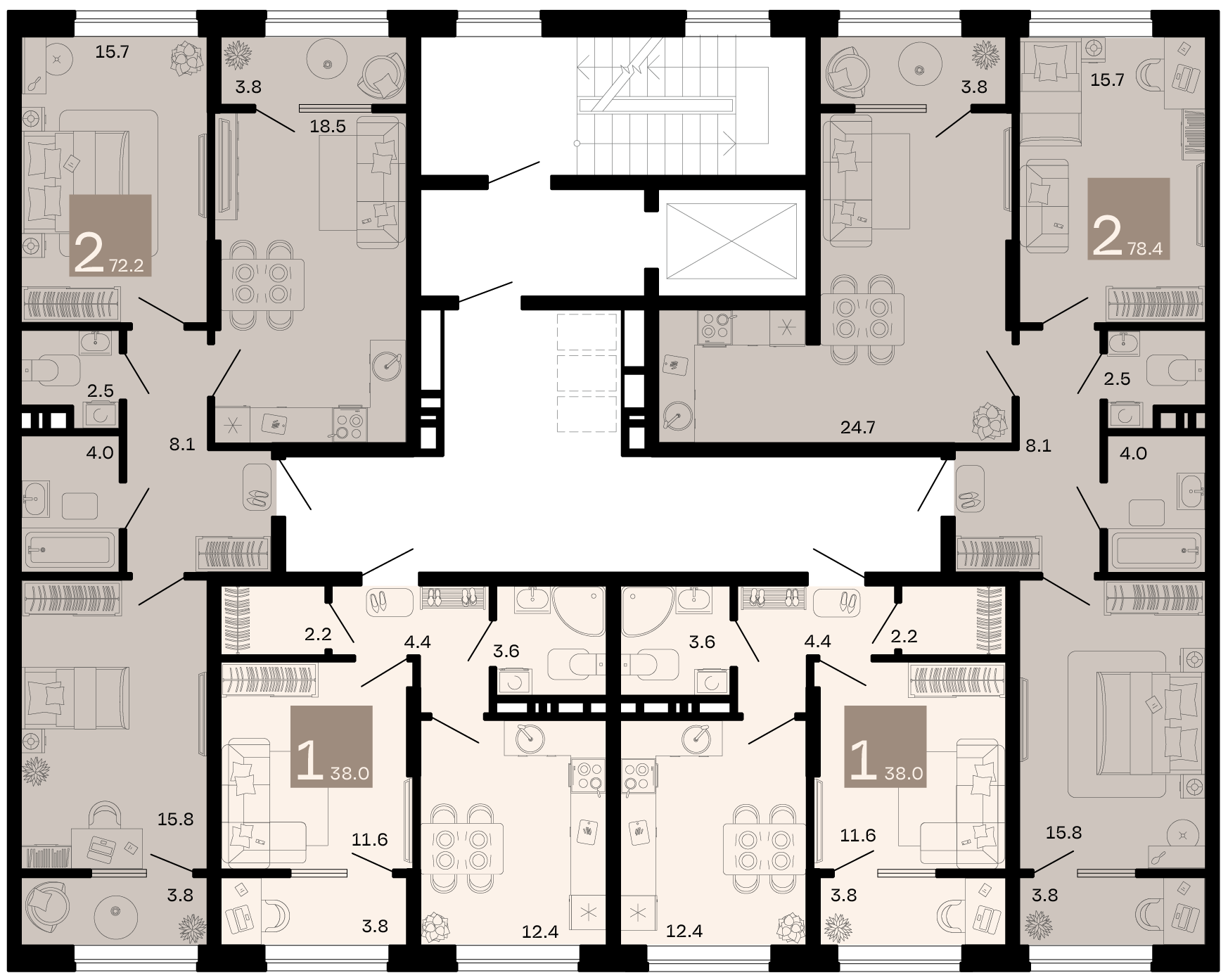 2-комнатная квартира №111 78,4 м2 от застройщика ГК ТОЧНО фото 3