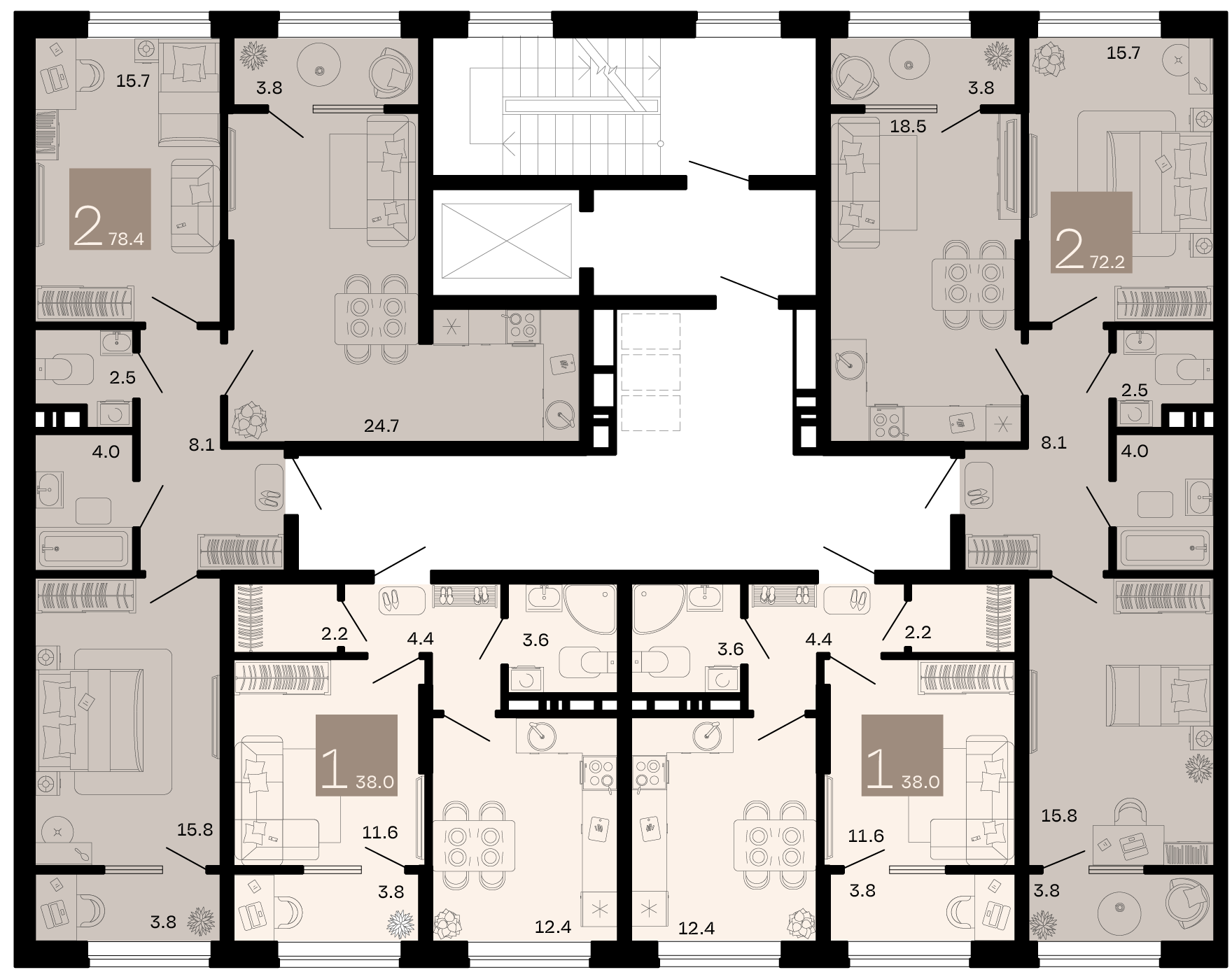 2-комнатная квартира №280 78,4 м2 от застройщика ГК ТОЧНО фото 3