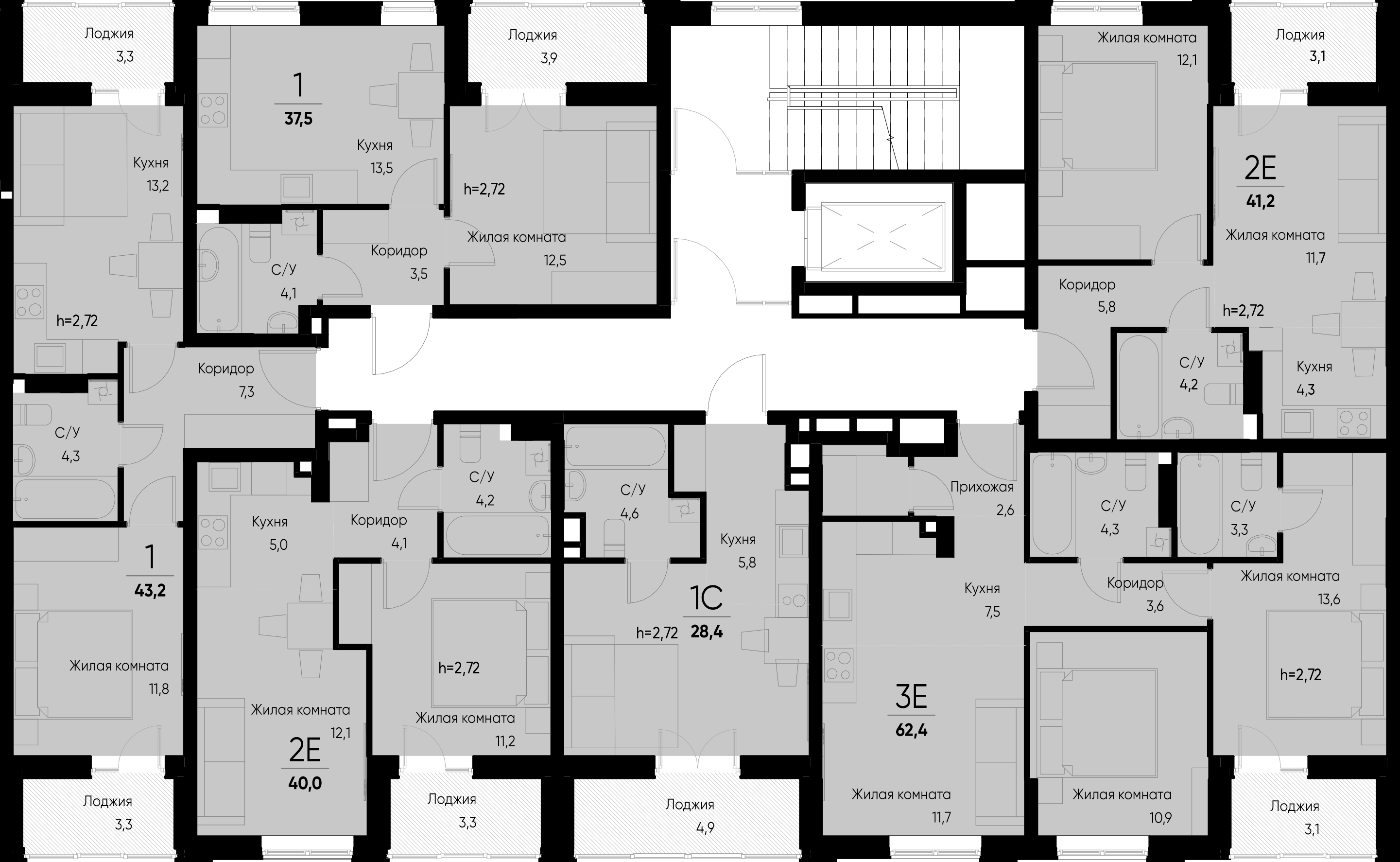 евро 2 к.кв. №75 39,6 м2 от застройщика ГК ТОЧНО фото 5